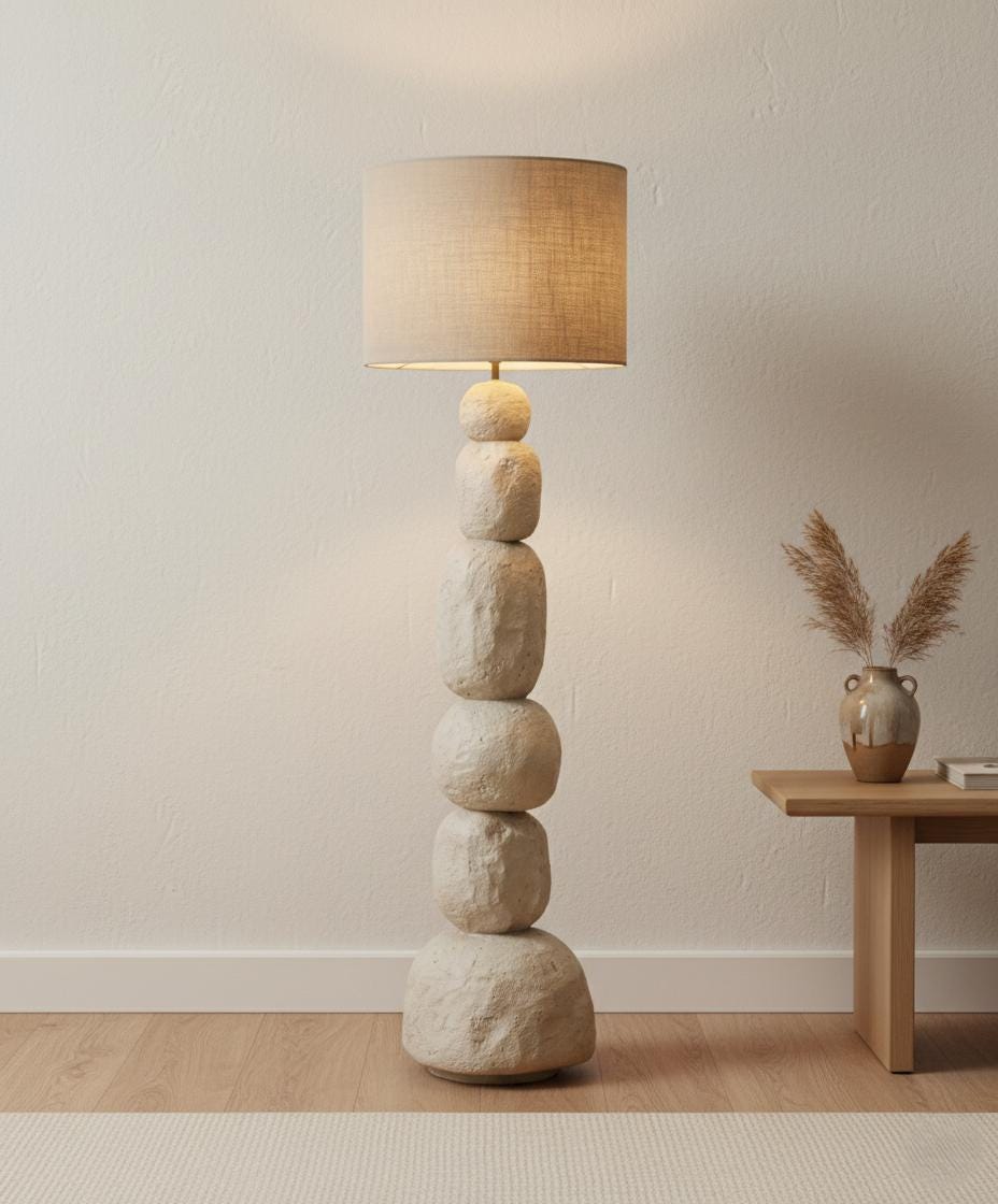 Sculptural Totem Floor Lamp – Organic Stone Look Lighting – Wabi Sabi Modern Decor