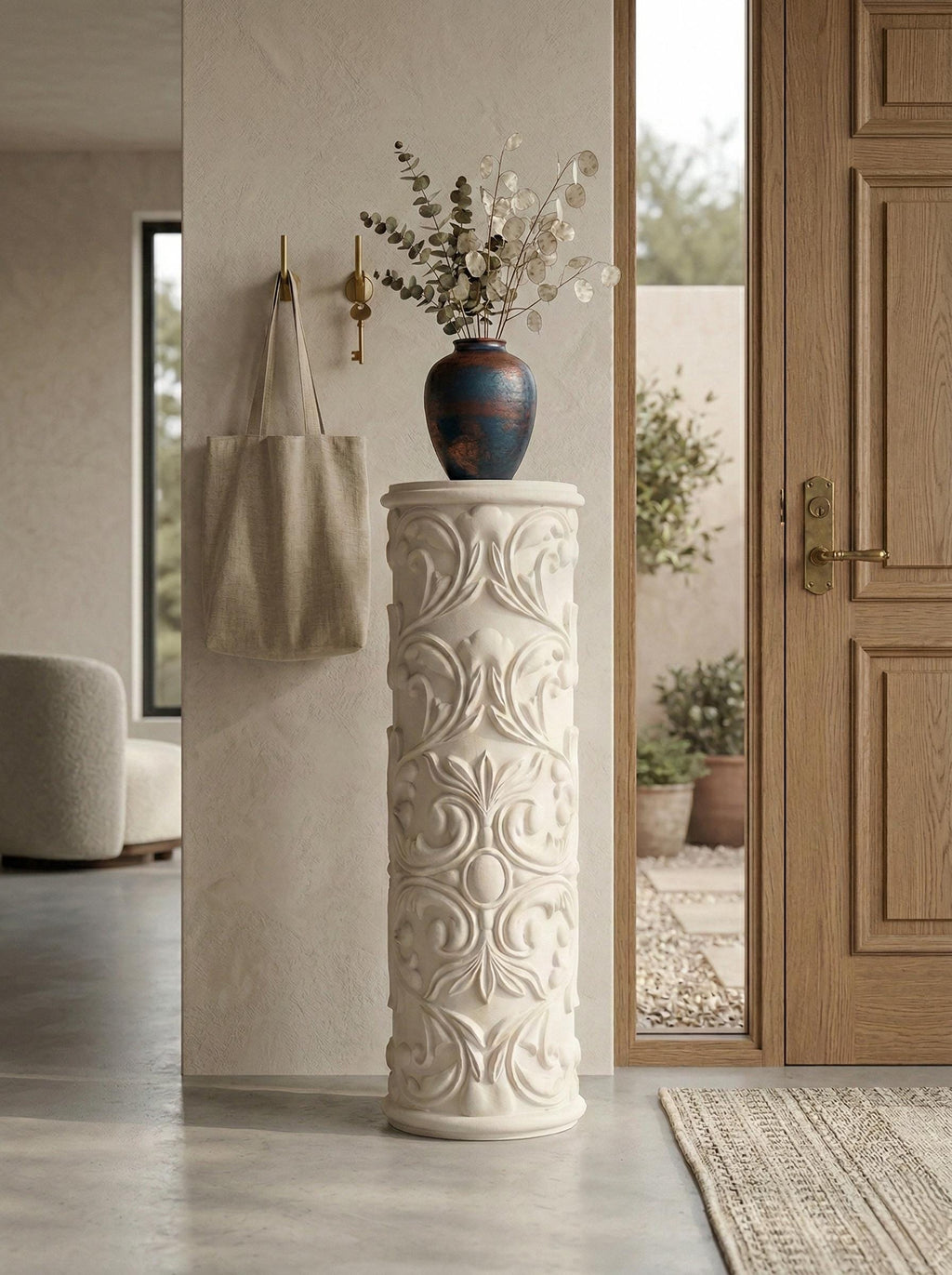 Handcrafted Sculptural Column Interior Decor – Architectural Mineral Plaster Totem – Statement Piece