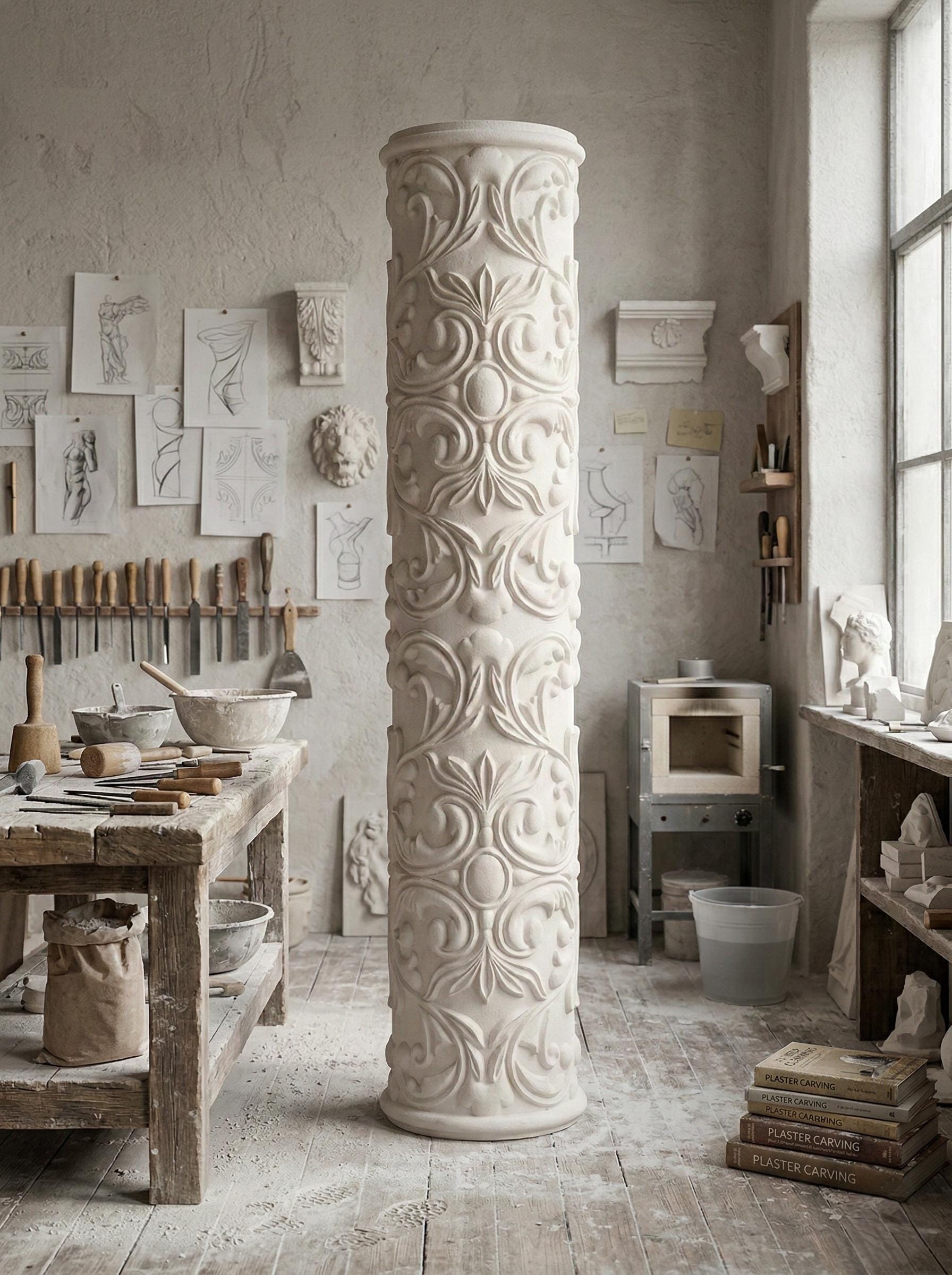Handcrafted Sculptural Column Interior Decor – Architectural Mineral Plaster Totem – Statement Piece