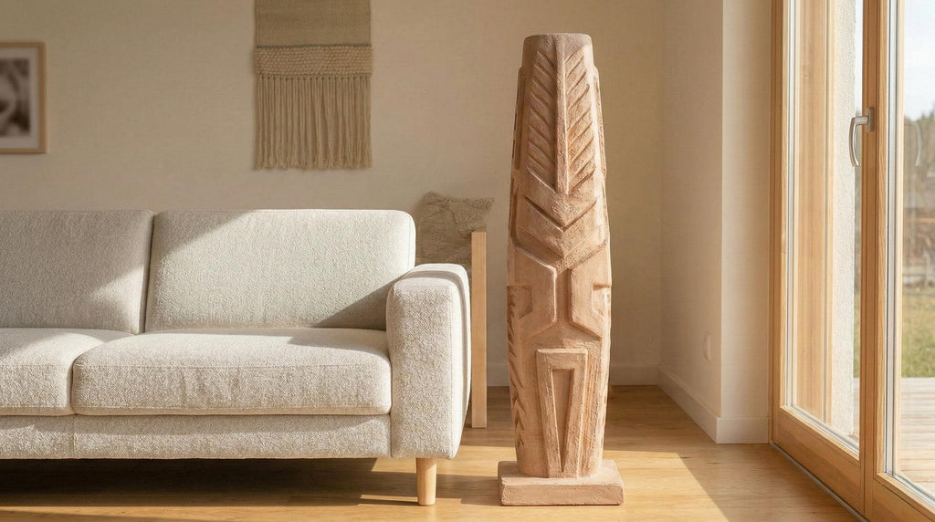 Handcrafted Large Sculptural Totem Floor Statue – Textured Mineral Plaster Art Piece – Modern Decor