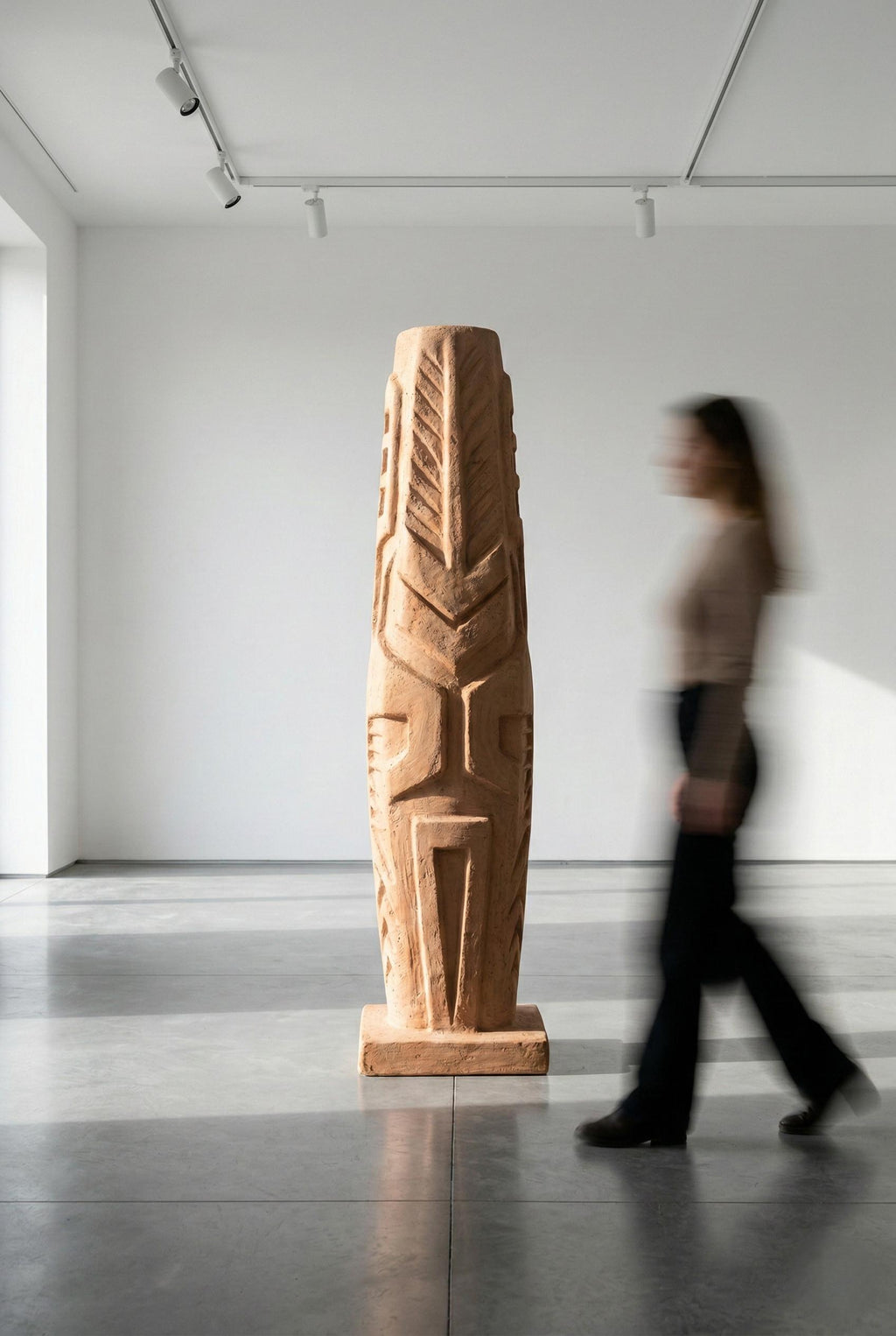 Handcrafted Large Sculptural Totem Floor Statue – Textured Mineral Plaster Art Piece – Modern Decor