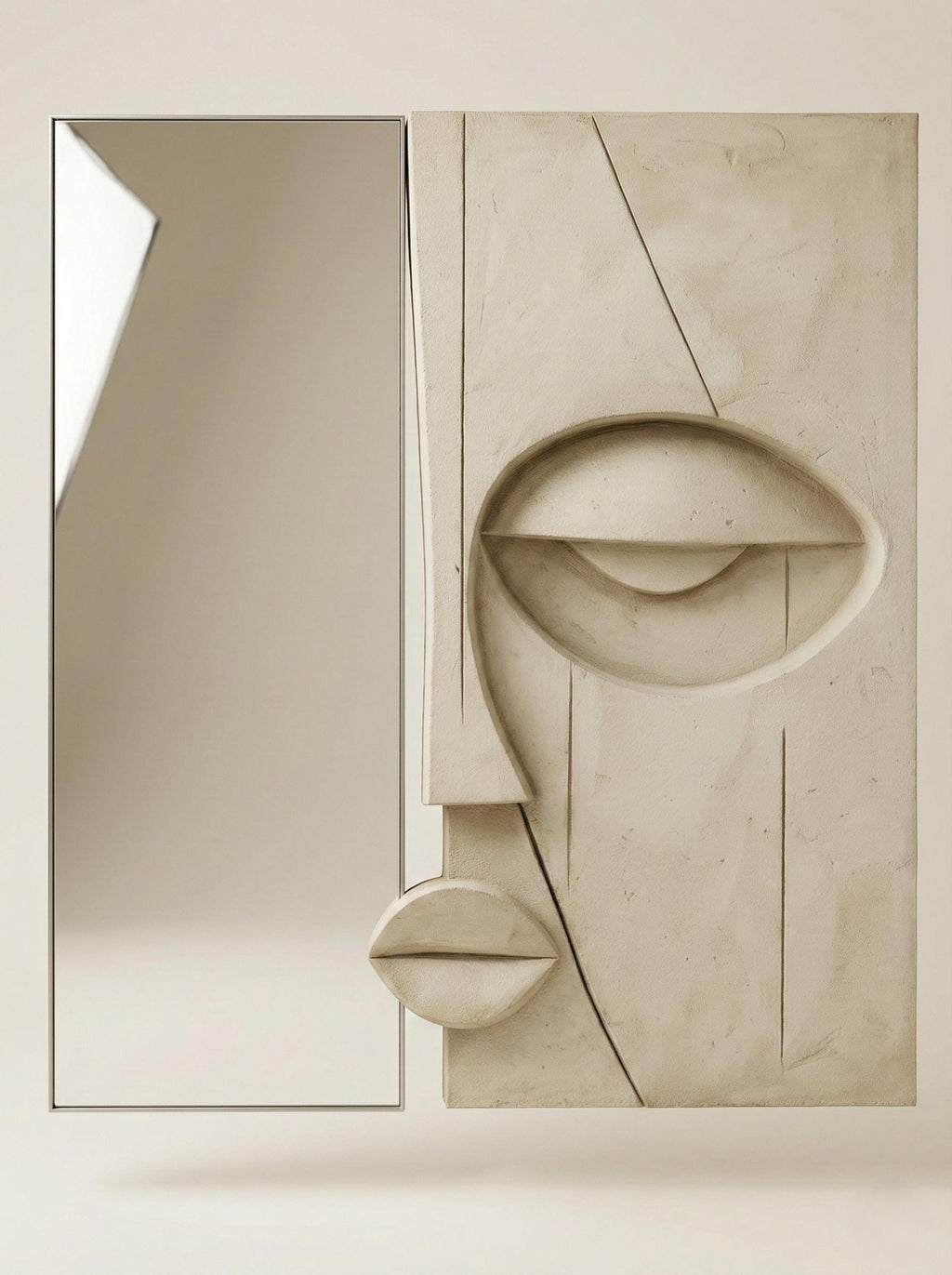 Sculptural Plaster Wall Mirror – Handmade Wabi Sabi Wall Art