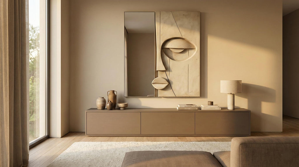 Sculptural Plaster Wall Mirror – Handmade Wabi Sabi Wall Art