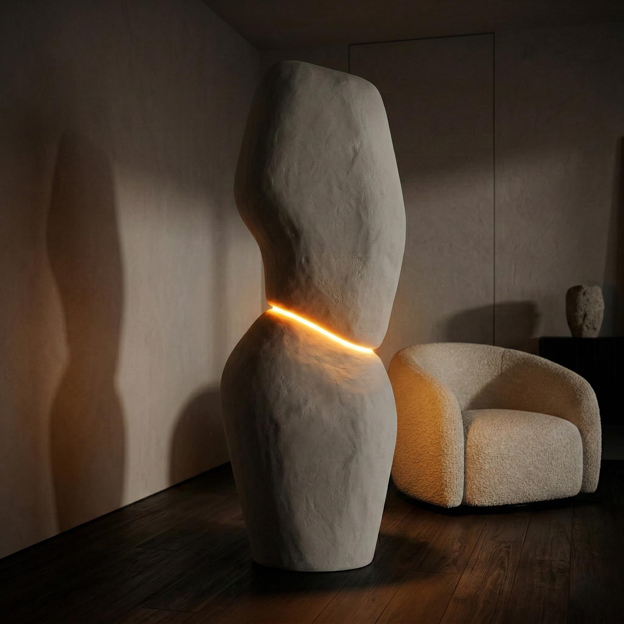 Sculptural Plaster Floor Lamp, Organic Totem Light, Handmade Minimalist Lamp, Concrete Style Home Decor