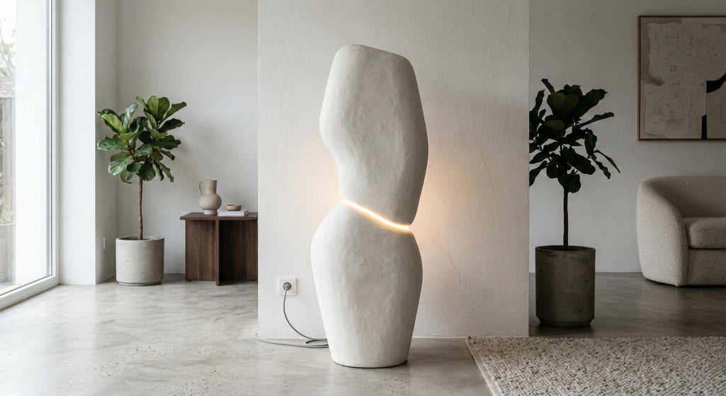 Sculptural Plaster Floor Lamp, Organic Totem Light, Handmade Minimalist Lamp, Concrete Style Home Decor