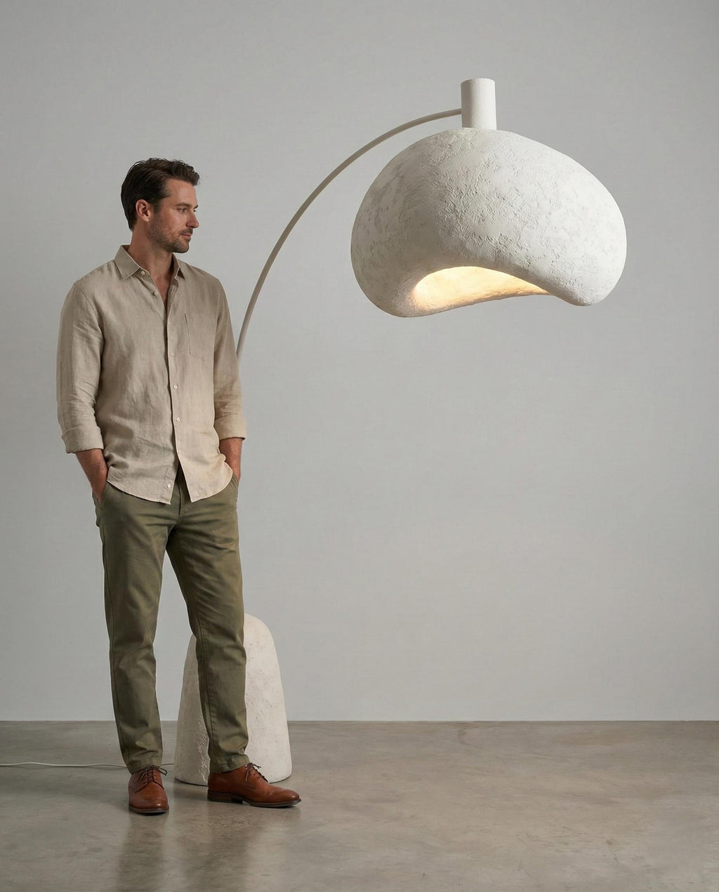 Handcrafted Sculptural Plaster Arc Floor Lamp  – Modern Wabi Sabi Lighting