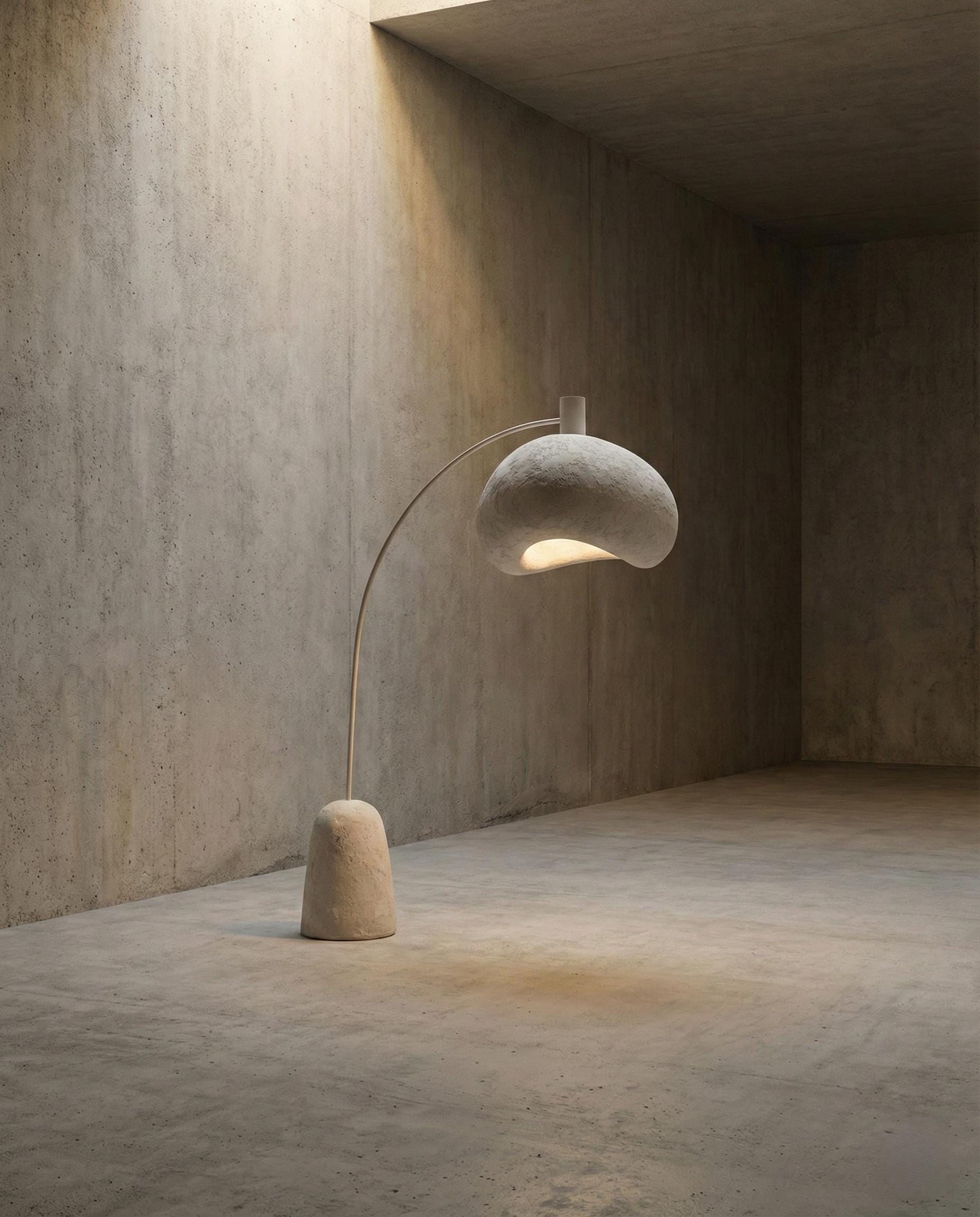 Handcrafted Sculptural Plaster Arc Floor Lamp  – Modern Wabi Sabi Lighting