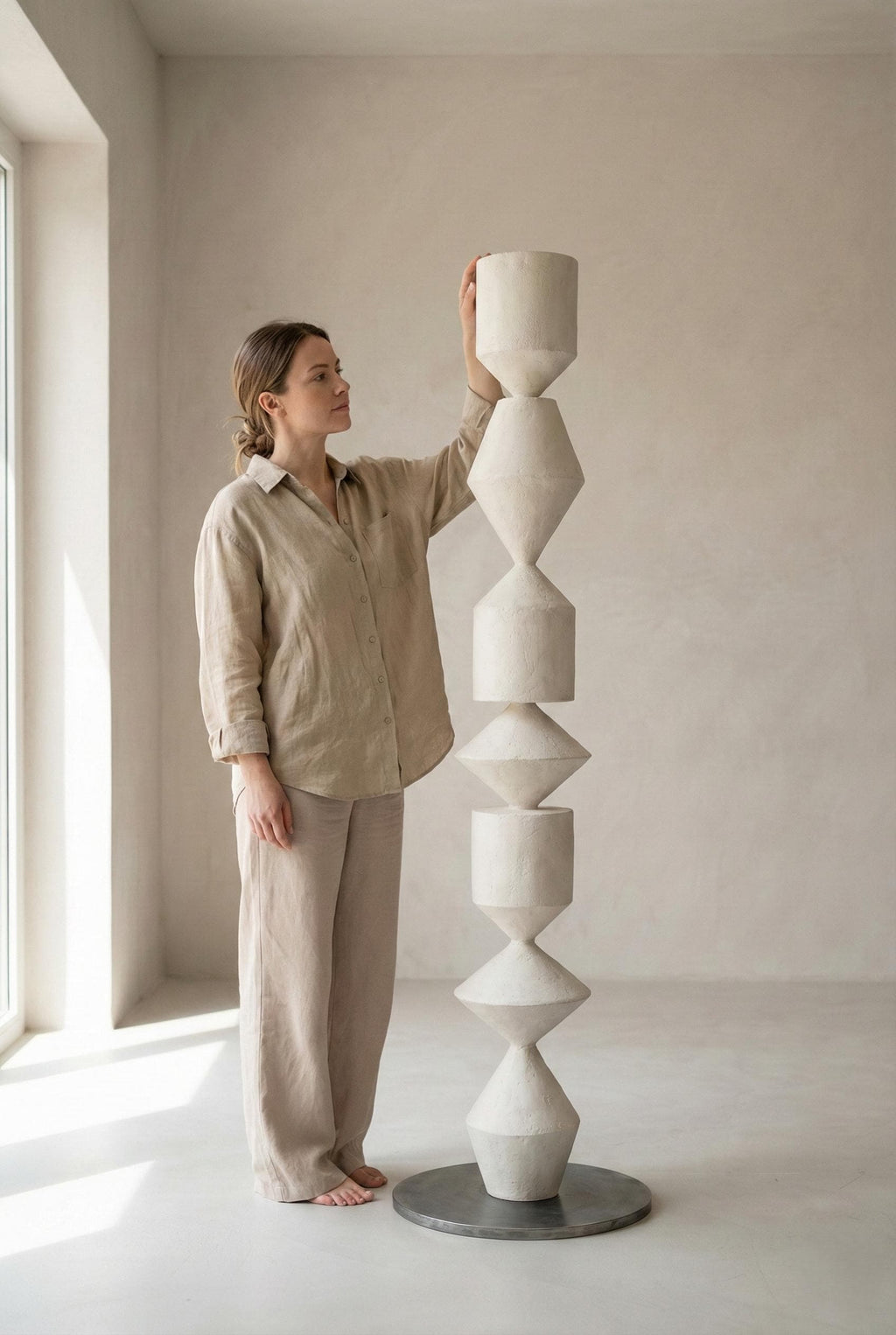 Large Modern Sculptural Totem - Minimalist Organic Art Column Handmade Plaster Coated Art Object