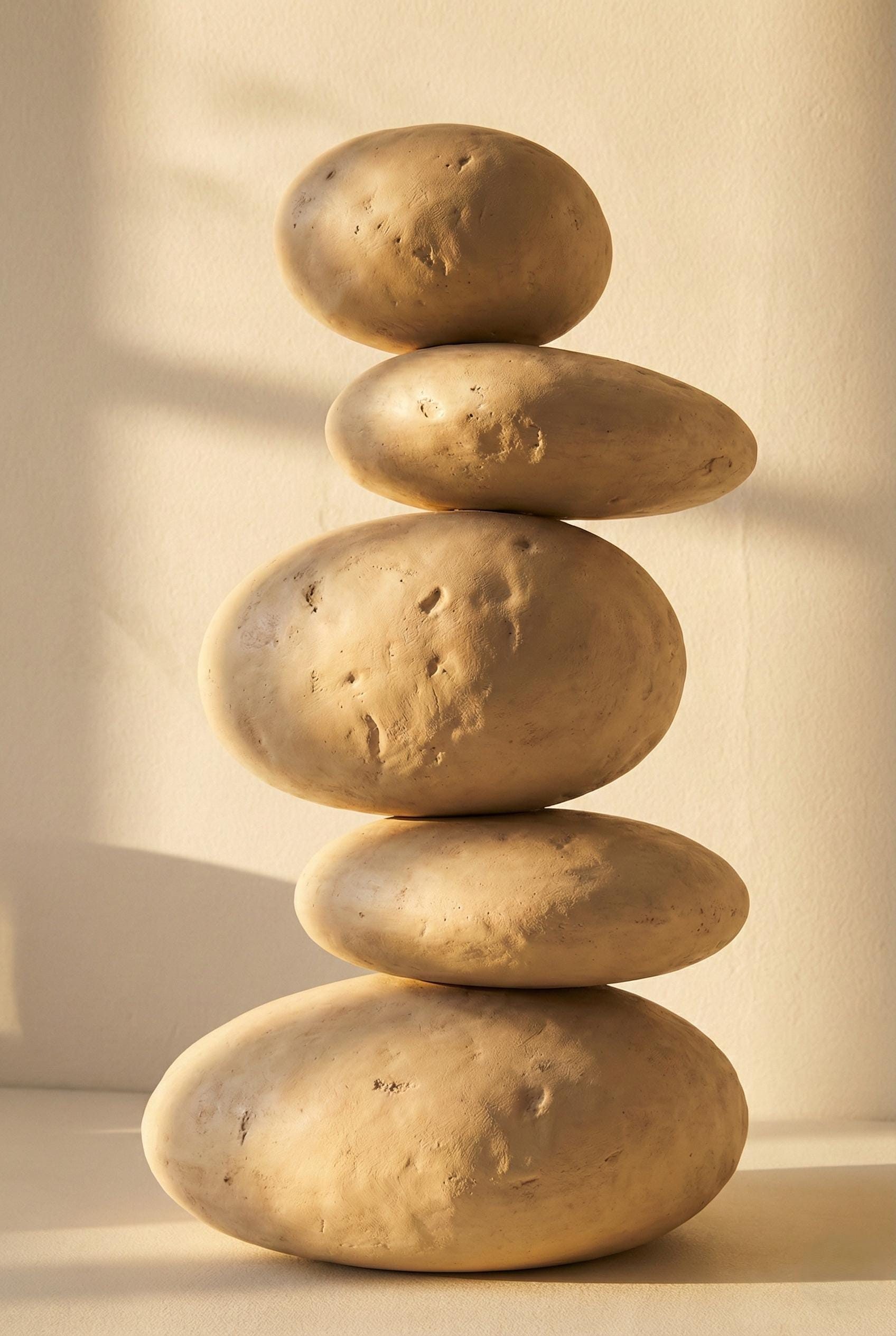 Handcrafted Stacked Pebble Totem - Organic Statement Textured Floor Sculpture - Wabi Sabi Modern Decor