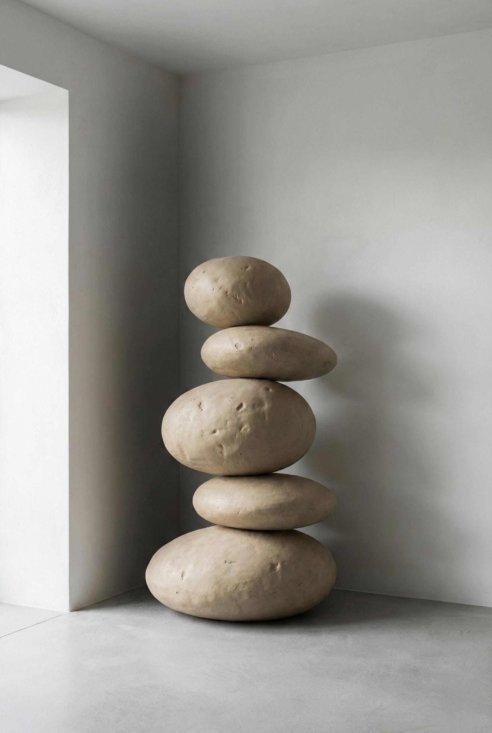 Handcrafted Stacked Pebble Totem - Organic Statement Textured Floor Sculpture - Wabi Sabi Modern Decor