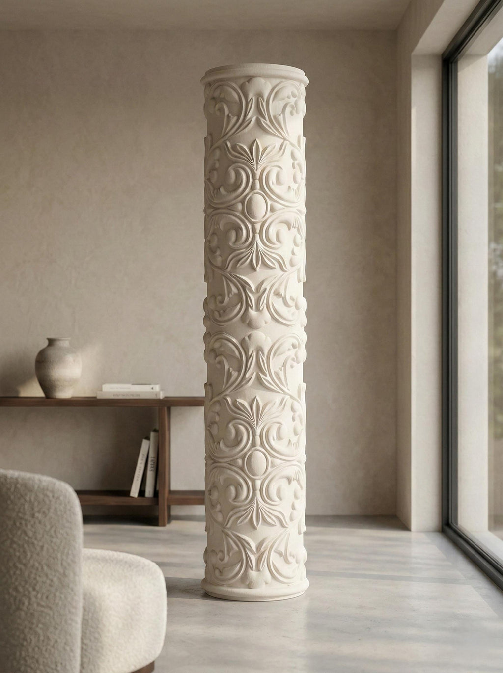 Handcrafted Sculptural Column Interior Decor – Architectural Mineral Plaster Totem – Statement Piece