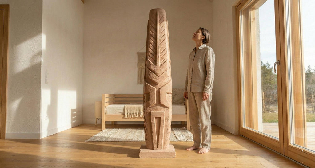 Handcrafted Large Sculptural Totem Floor Statue – Textured Mineral Plaster Art Piece – Modern Decor