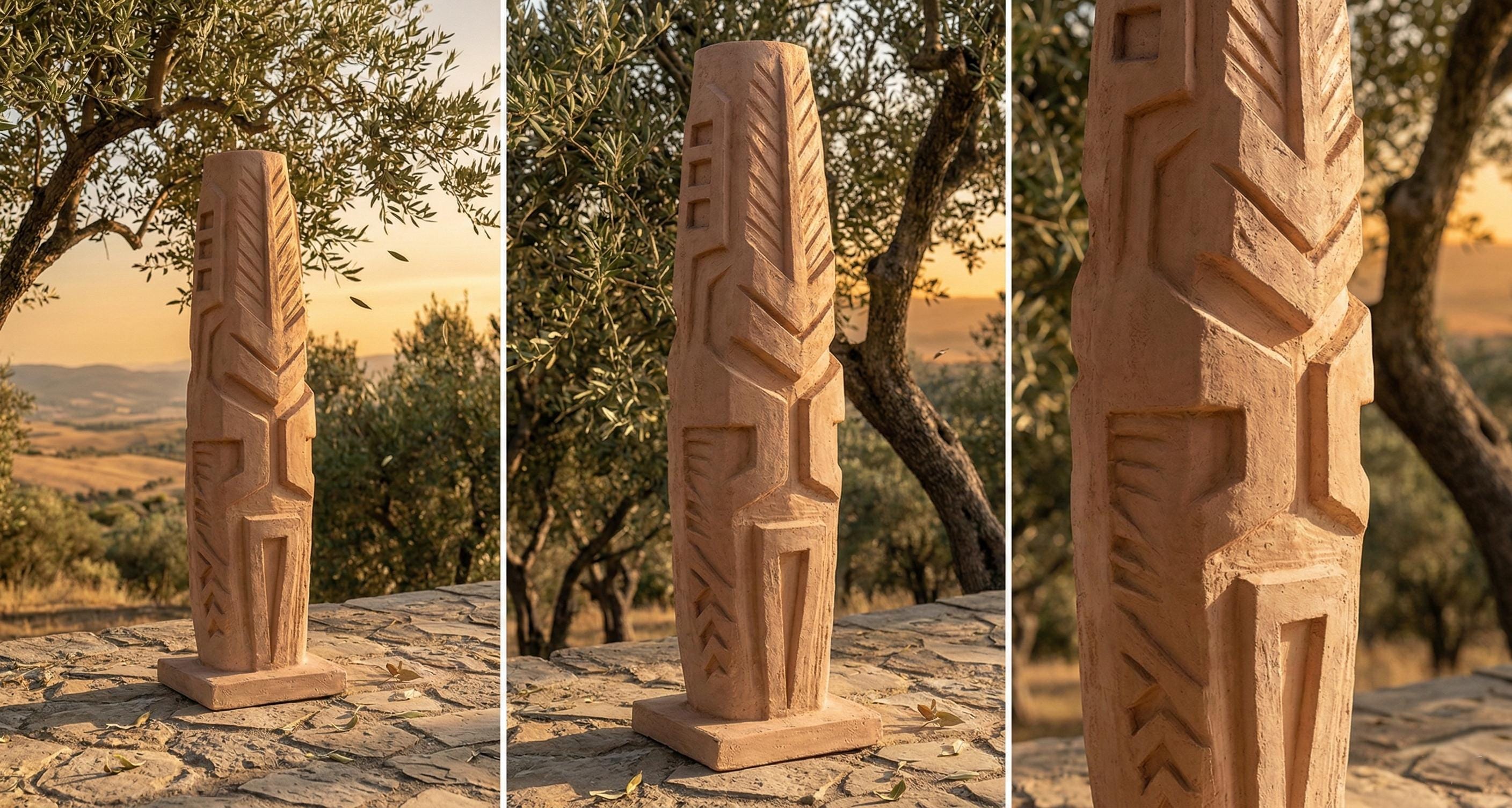 Handcrafted Large Sculptural Totem Floor Statue – Textured Mineral Plaster Art Piece – Modern Decor