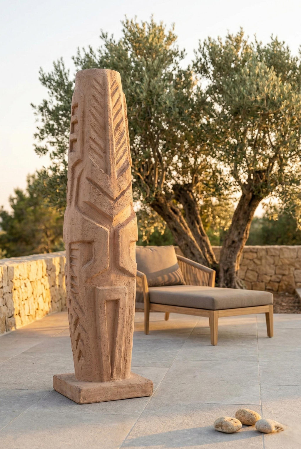 Handcrafted Large Sculptural Totem Floor Statue – Textured Mineral Plaster Art Piece – Modern Decor