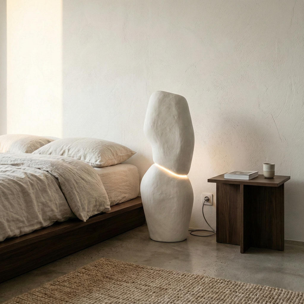 Sculptural Plaster Floor Lamp, Organic Totem Light, Handmade Minimalist Lamp, Concrete Style Home Decor