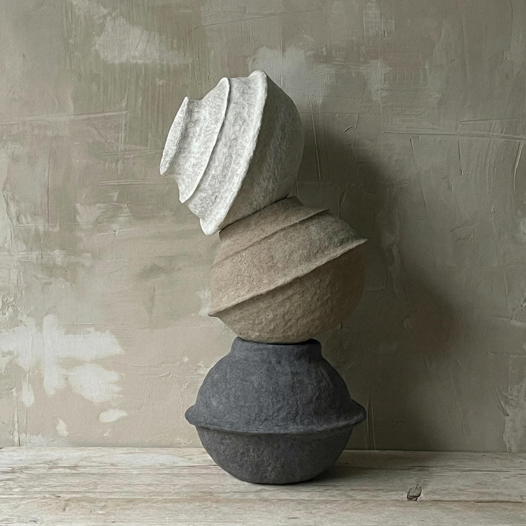 Sculptural Totem Floor Decor – Textured Mineral Plaster Column Art Piece