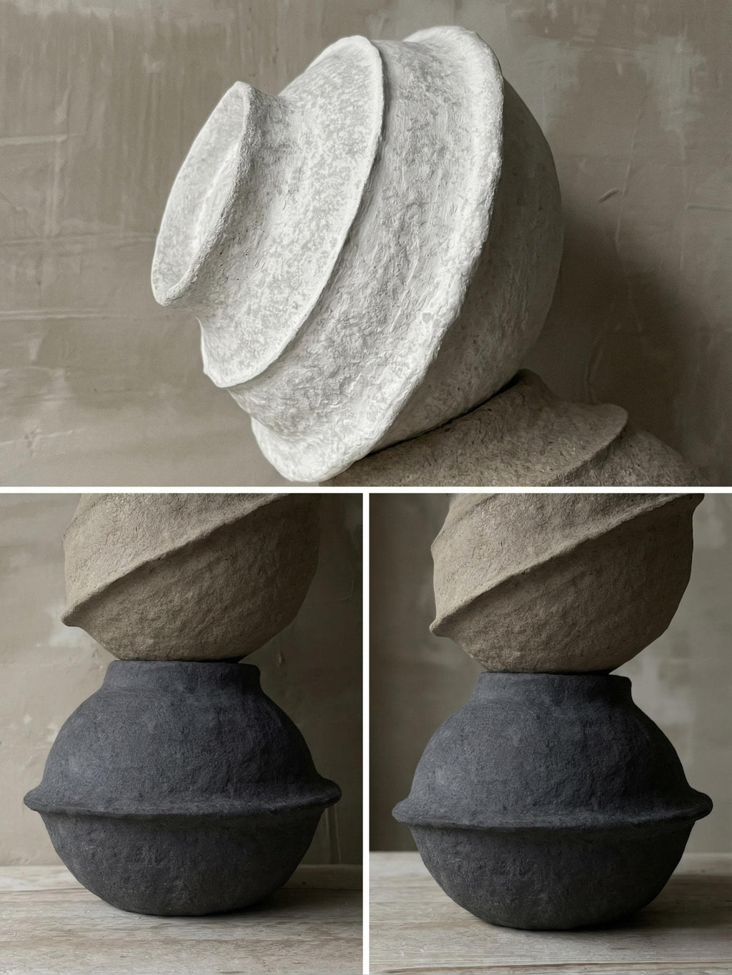 Sculptural Totem Floor Decor – Textured Mineral Plaster Column Art Piece