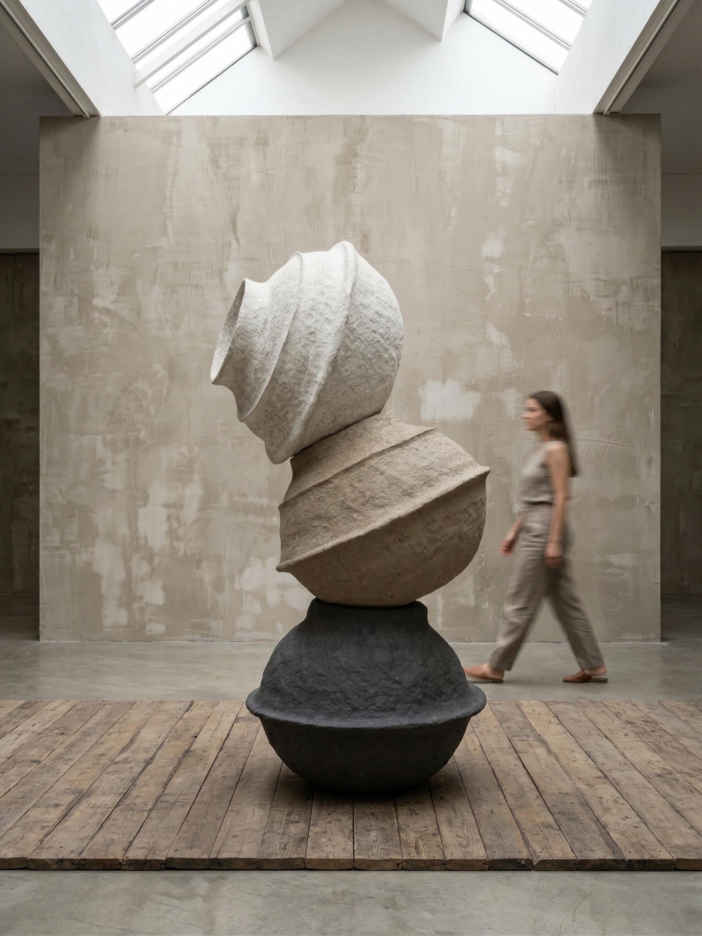 Sculptural Totem Floor Decor – Textured Mineral Plaster Column Art Piece