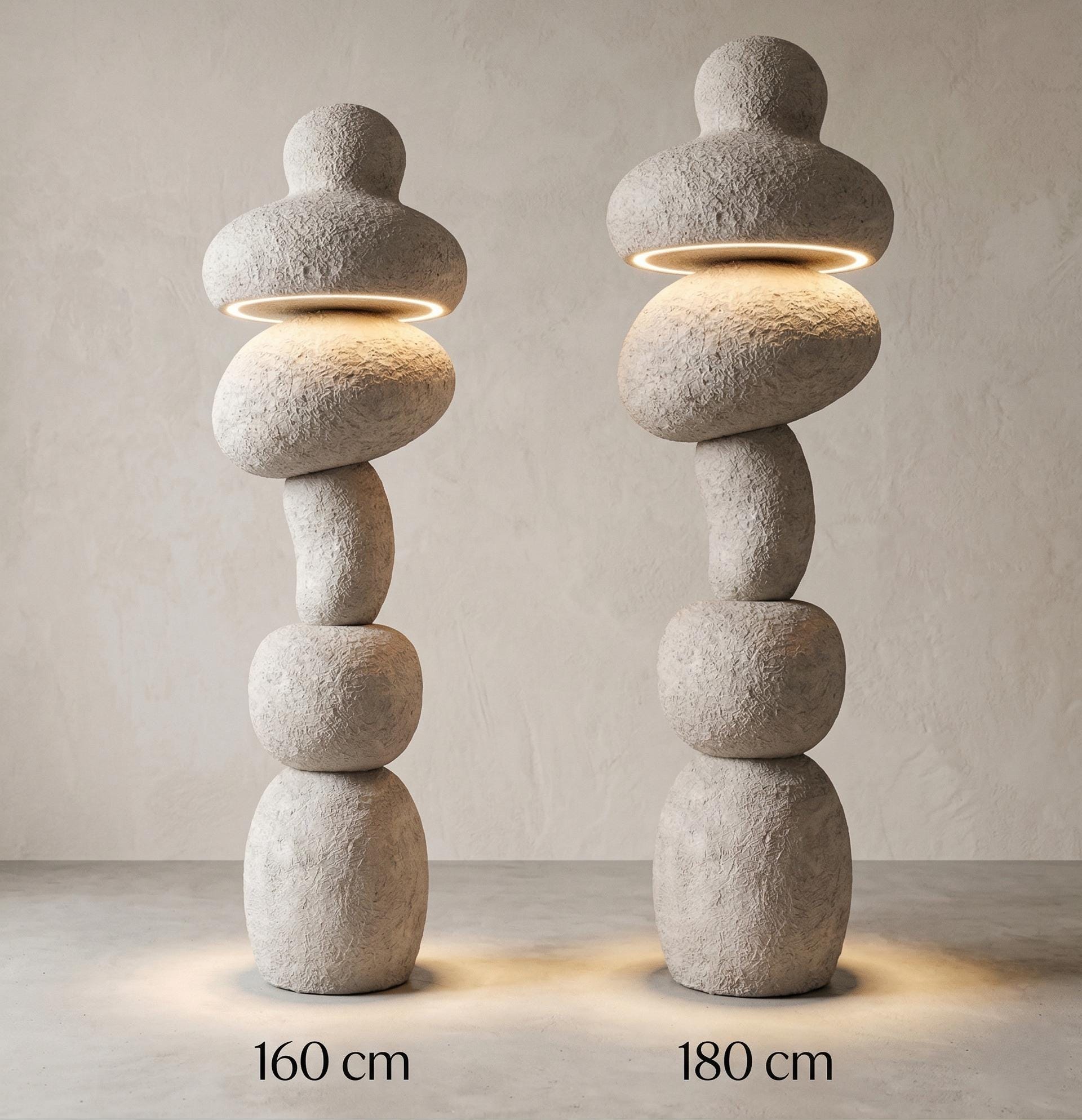 Handmade Sculptural Floor Lamp – Textured Plaster Stone Finish, Wabi Sabi Minimal Light