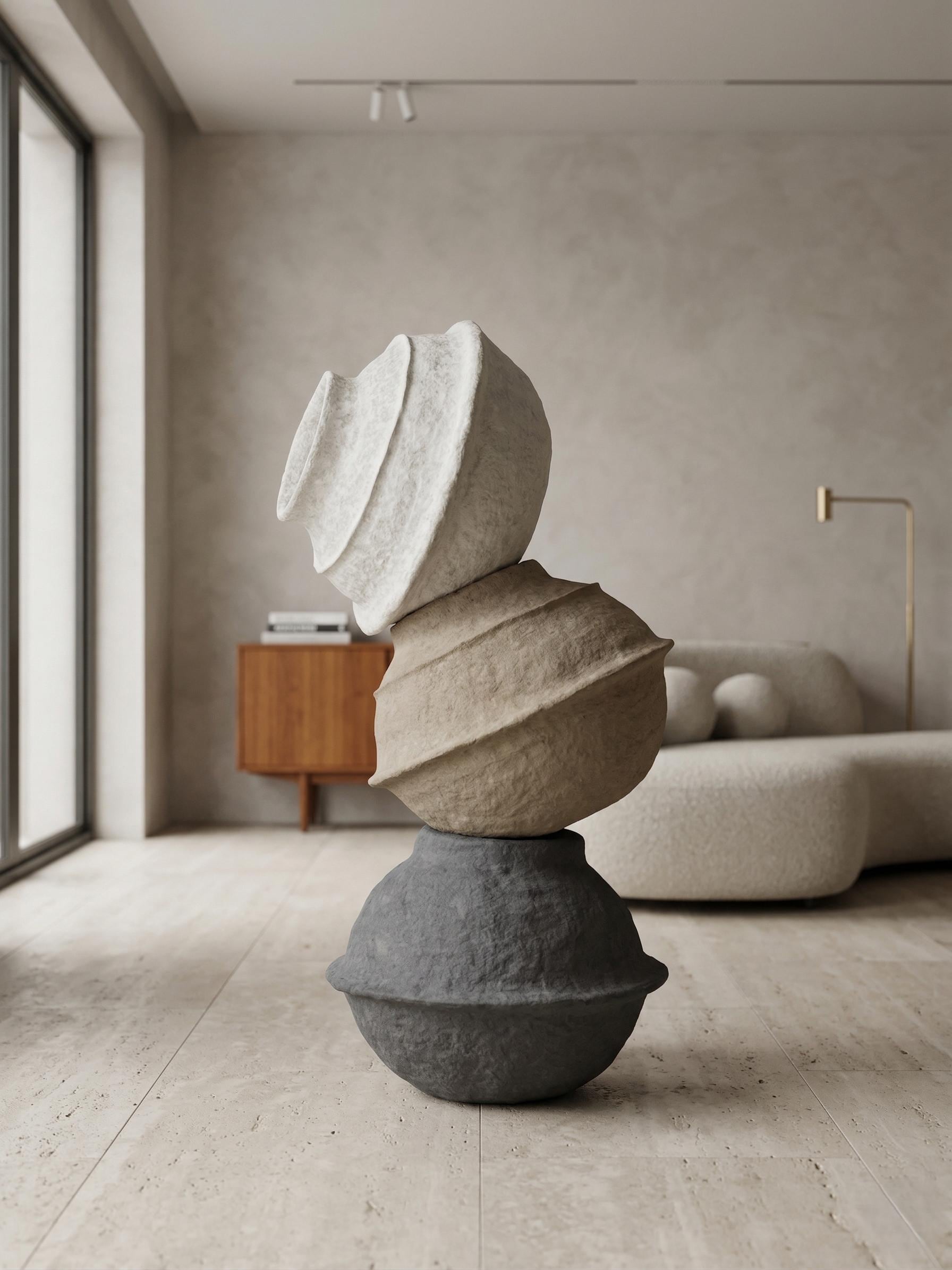 Sculptural Totem Floor Decor – Textured Mineral Plaster Column Art Piece