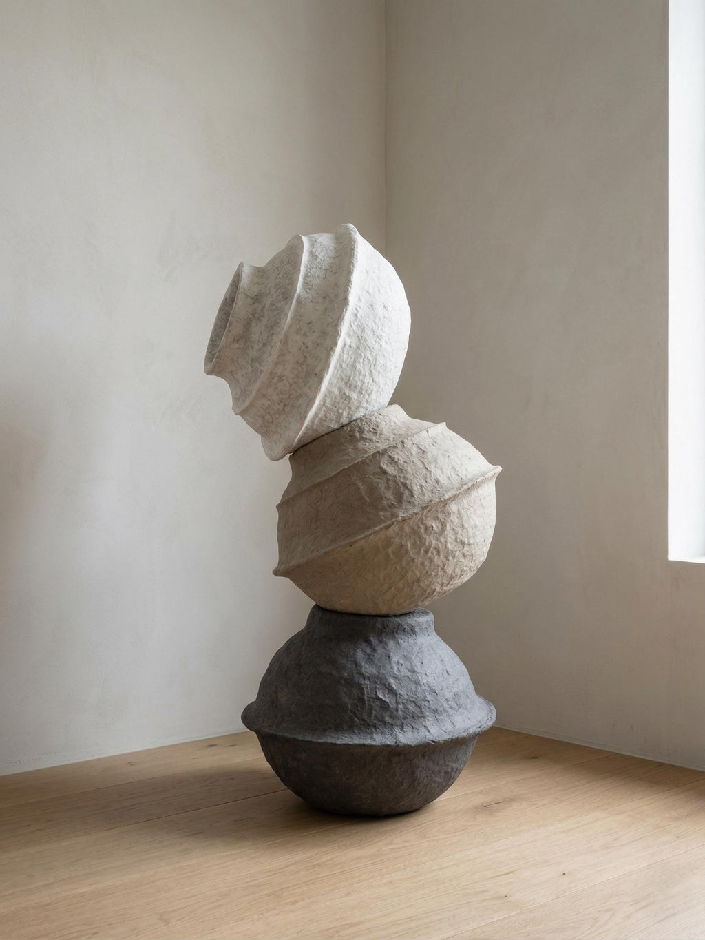 Sculptural Totem Floor Decor – Textured Mineral Plaster Column Art Piece