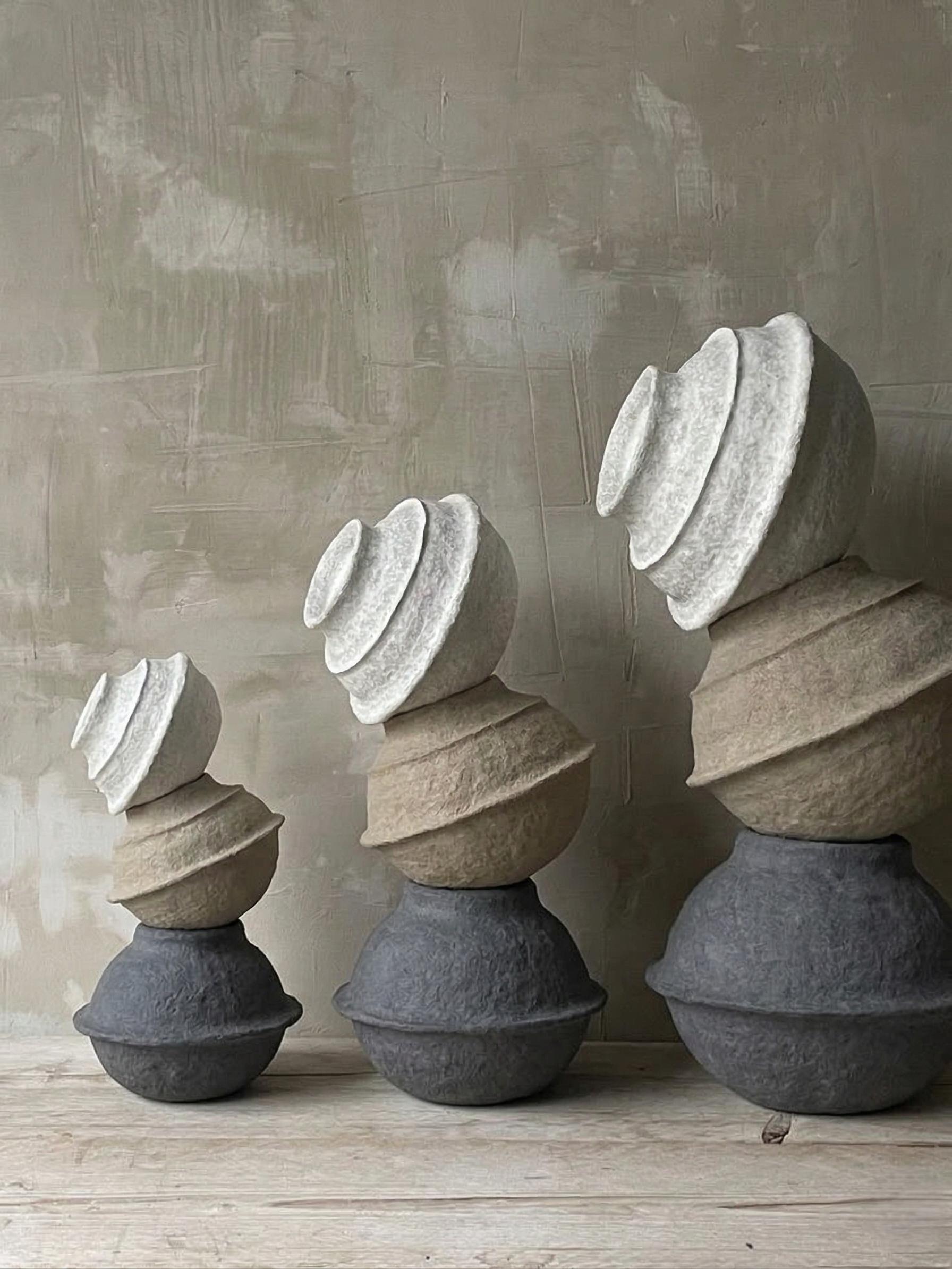Sculptural Totem Floor Decor – Textured Mineral Plaster Column Art Piece