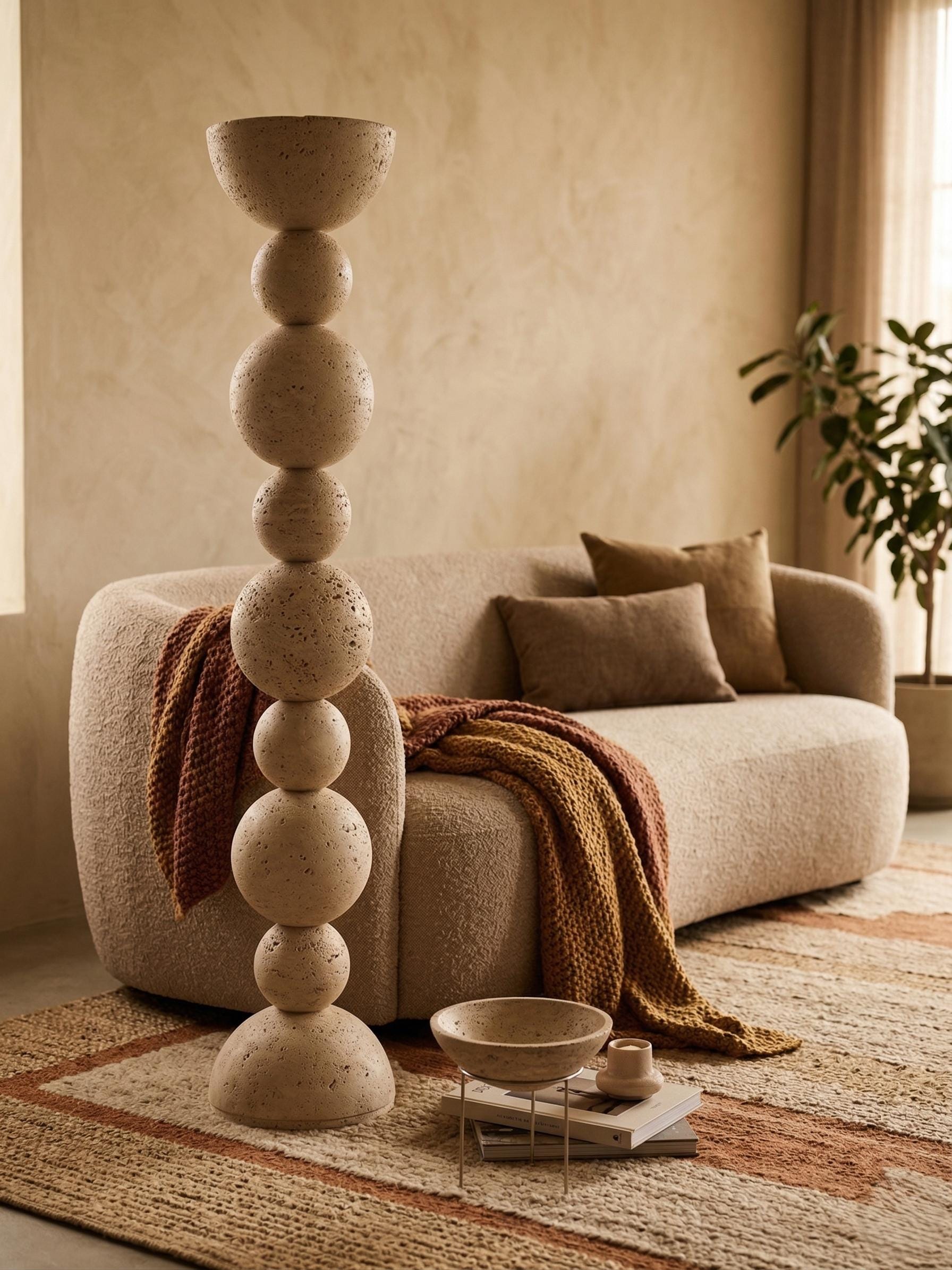 Minimalist Stone Totem – Textured Sculpture Floor Decor – Handmade Sculptural Column – Modern Organic Home Accent