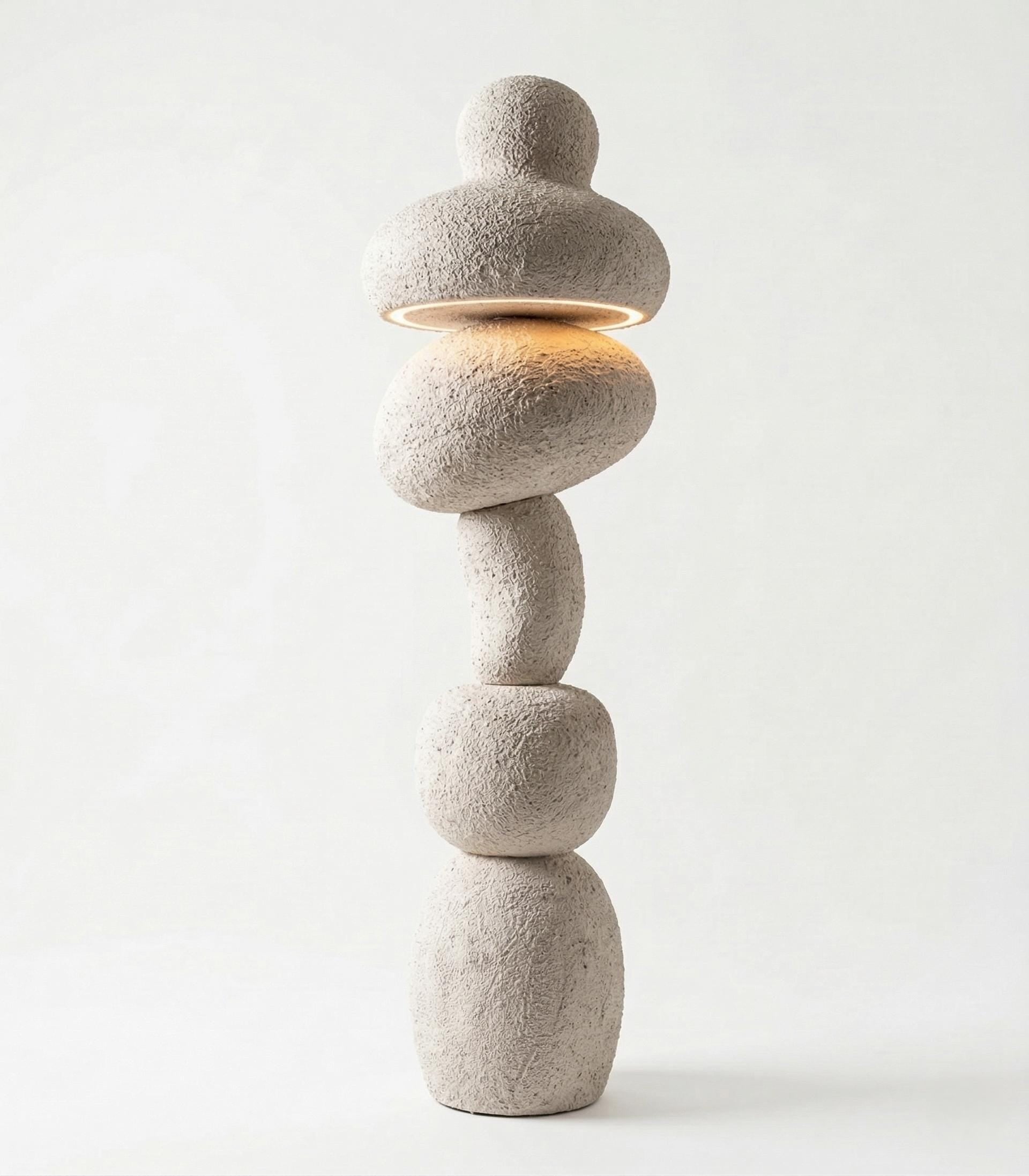 Handmade Sculptural Floor Lamp – Textured Plaster Stone Finish, Wabi Sabi Minimal Light