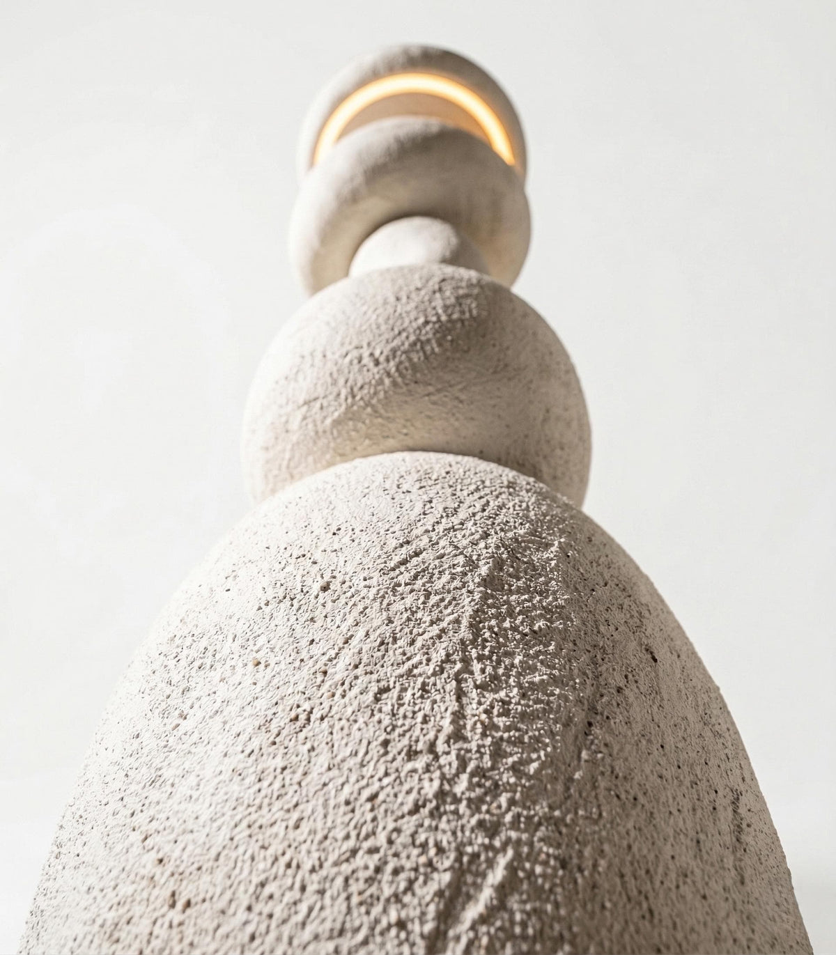 Plaster Stone-Look Floor Lamp — a handmade sculptural floor lamp with a textured mineral plaster stone finish, 160–180 cm