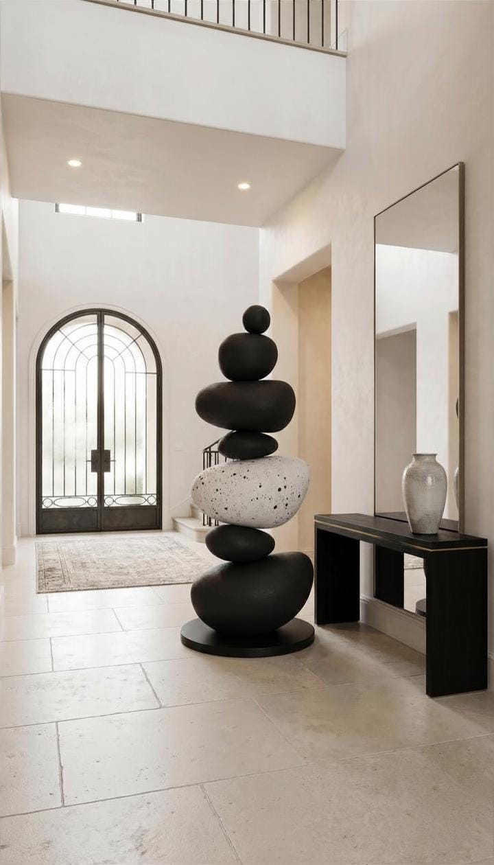 Handcrafted Stone Look Totem Sculpture, Wabi Sabi Organic Floor Decor (180 cm)