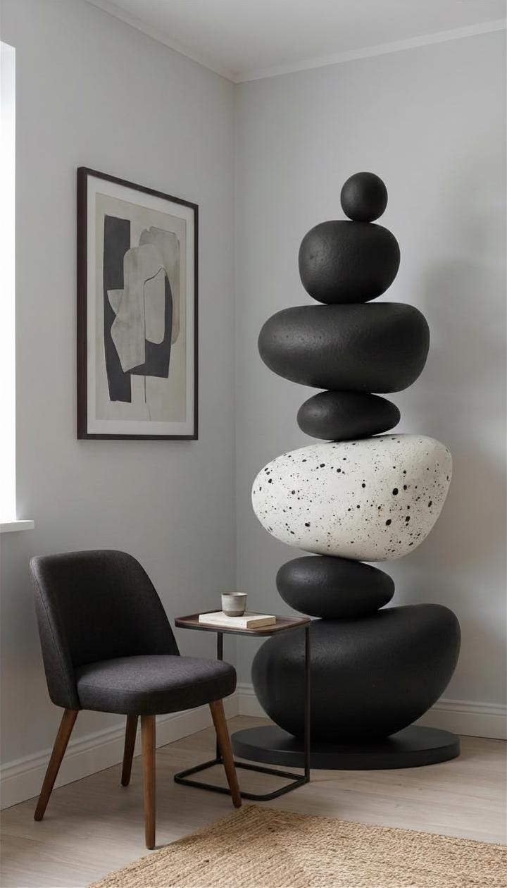 Handcrafted Stone Look Totem Sculpture, Wabi Sabi Organic Floor Decor (180 cm)