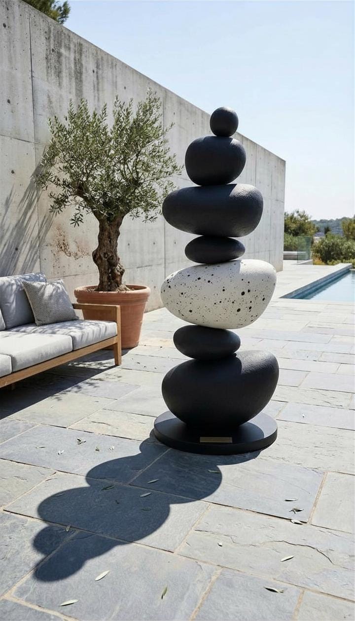 Handcrafted Stone Look Totem Sculpture, Wabi Sabi Organic Floor Decor (180 cm)