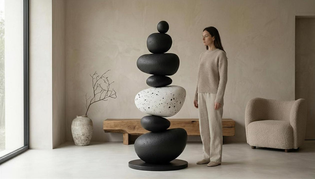 Handcrafted Stone Look Totem Sculpture, Wabi Sabi Organic Floor Decor (180 cm)