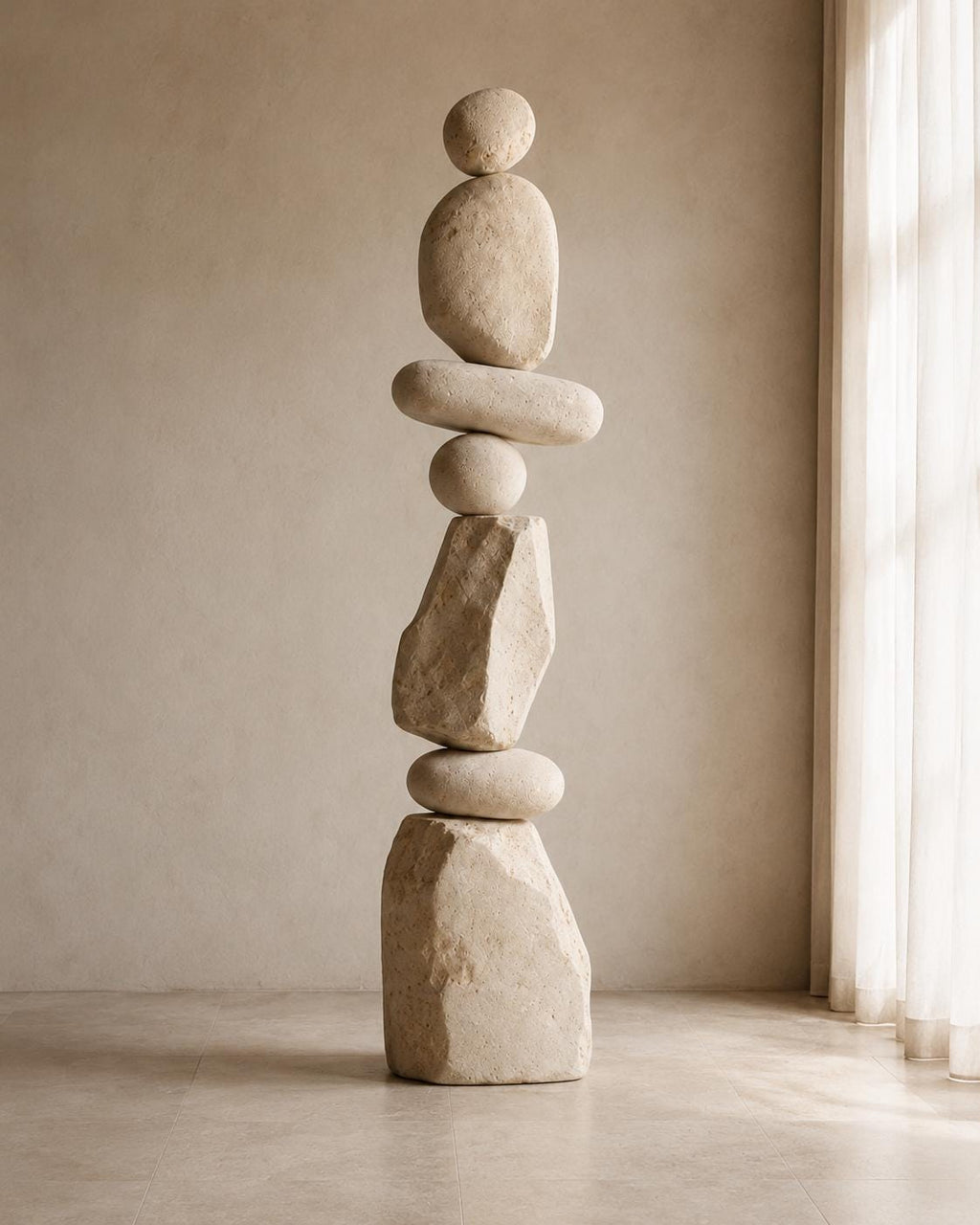 Large Sculptural Totem Floor Decor, Stone Look Wabi Sabi Foam Sculpture