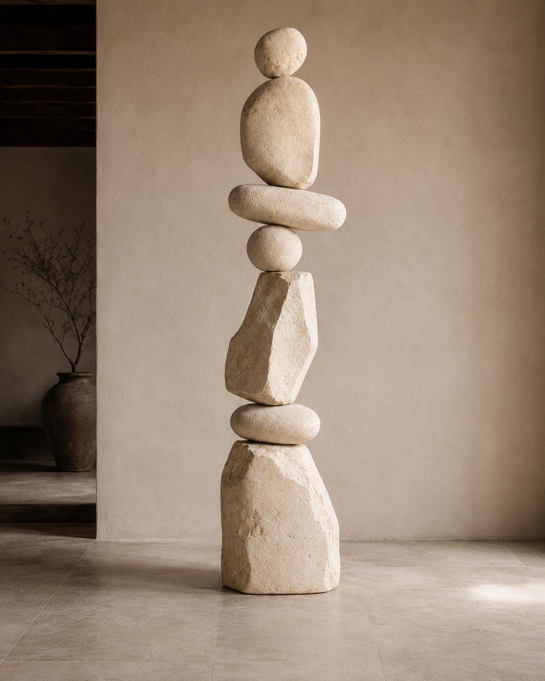 Large Sculptural Totem Floor Decor, Stone Look Wabi Sabi Foam Sculpture