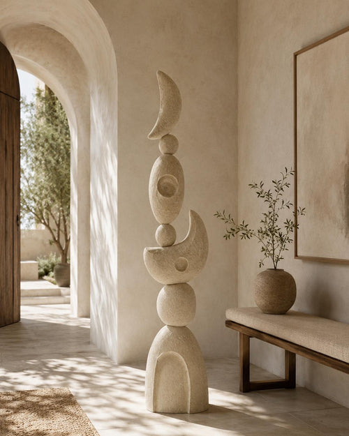 Large Plaster Totem Sculpture | Handmade Abstract Statement Art Object, Celestial Modern Decor