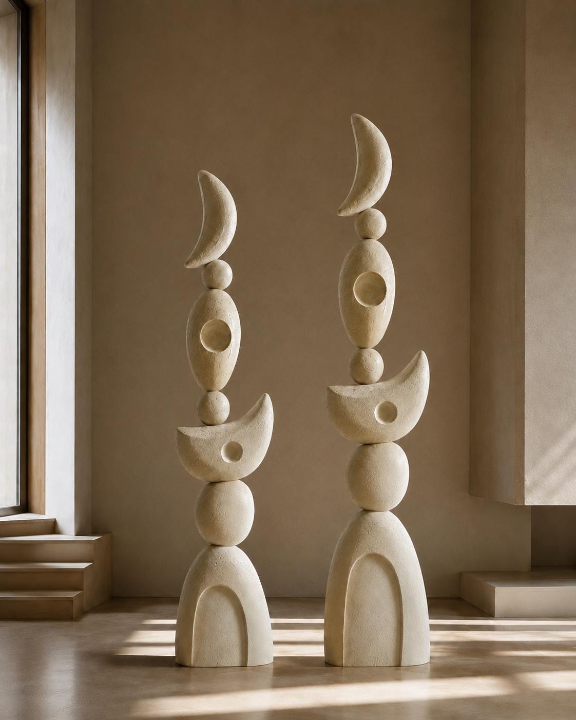Large Plaster Totem Sculpture | Handmade Abstract Statement Art Object, Celestial Modern Decor