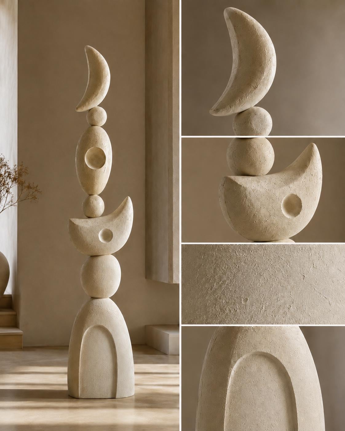 Large Plaster Totem Sculpture | Handmade Abstract Statement Art Object, Celestial Modern Decor
