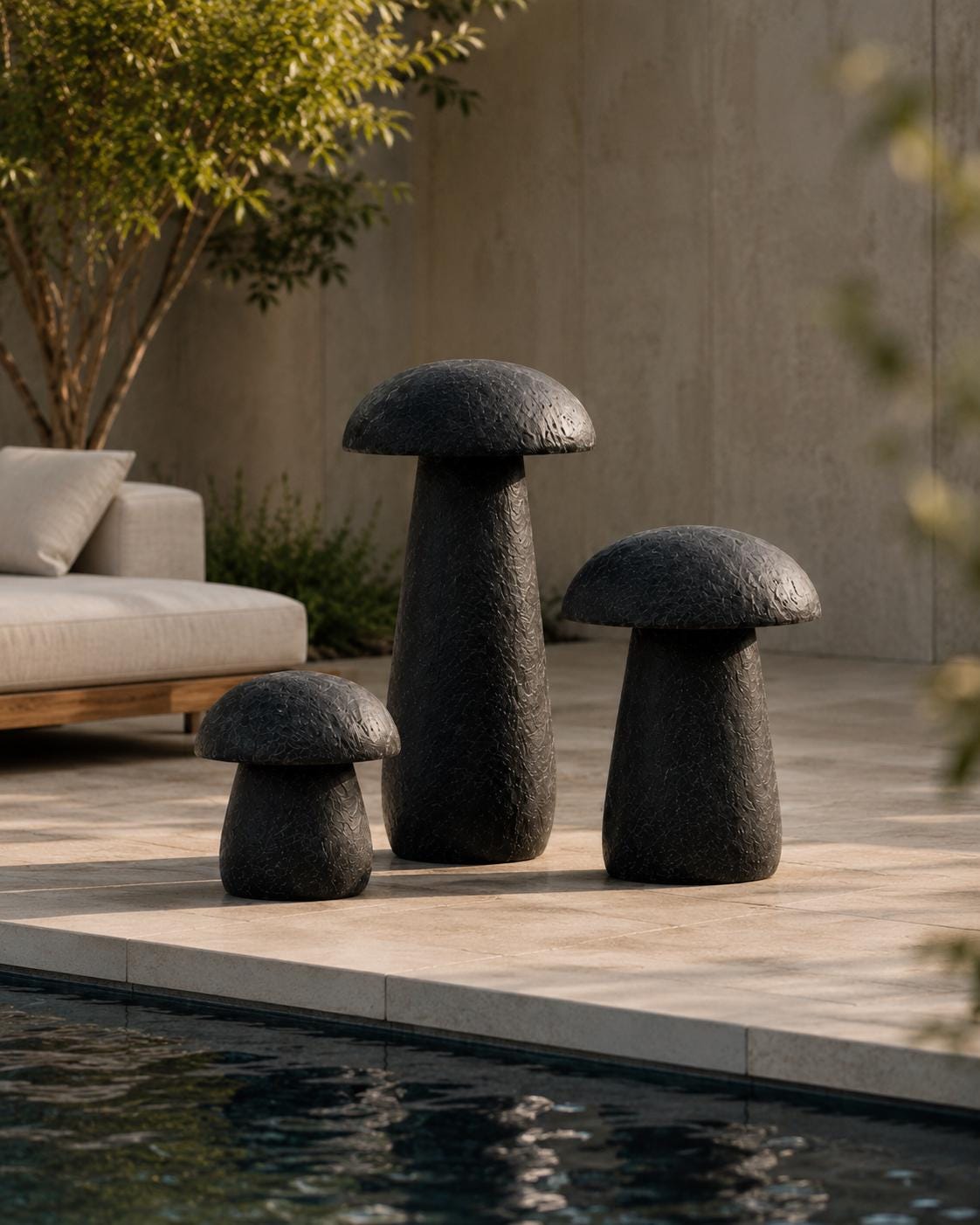 Mushroom Garden Sculpture Set, 3 Piece Outdoor Decor Yard Art, Wabi Sabi Patio Statue