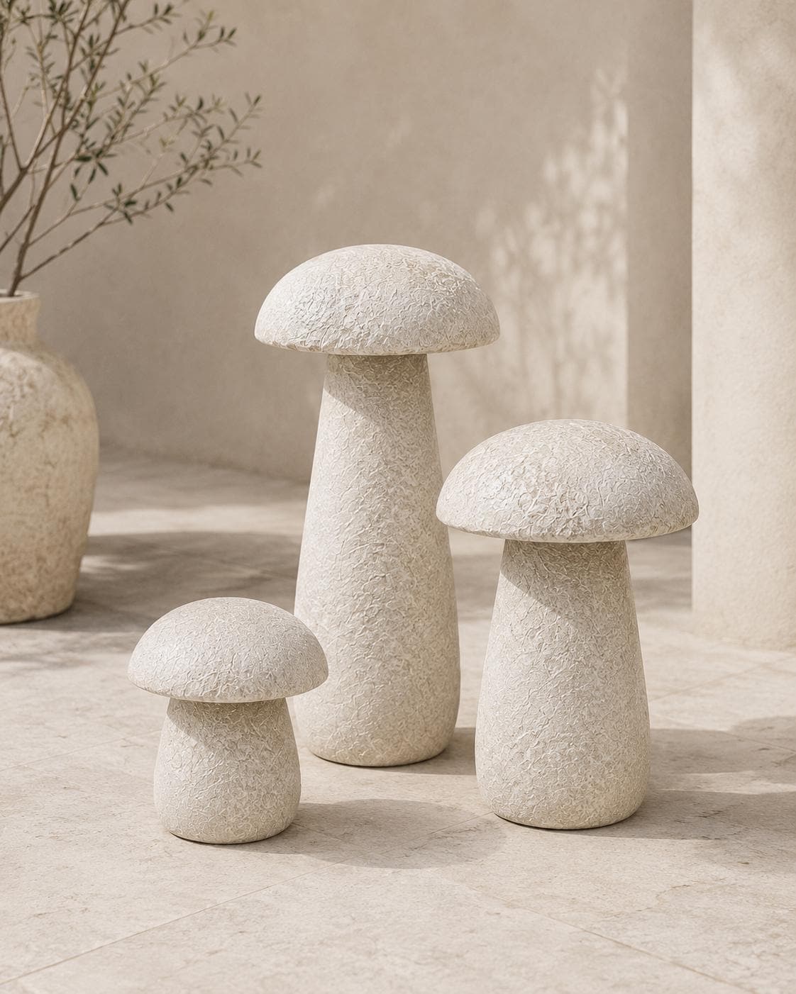 Mushroom Garden Sculpture Set, 3 Piece Outdoor Decor Yard Art, Wabi Sabi Patio Statue