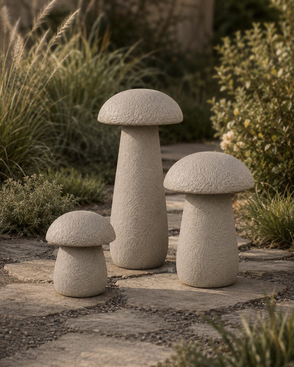 Mushroom Garden Sculpture Set, 3 Piece Outdoor Decor Yard Art, Wabi Sabi Patio Statue