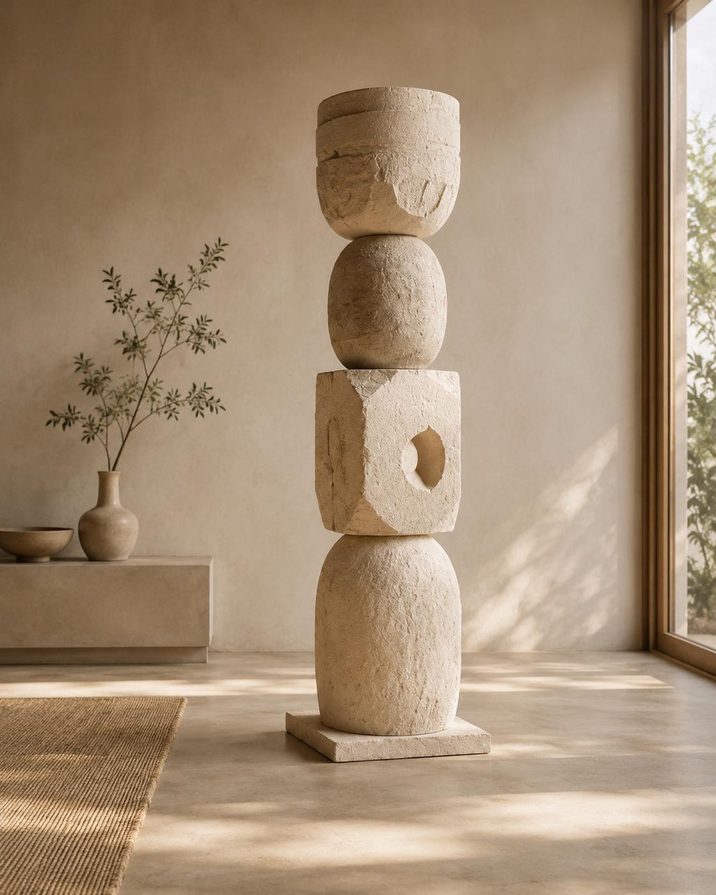 Large Textured Plaster Totem Sculpture No.202
