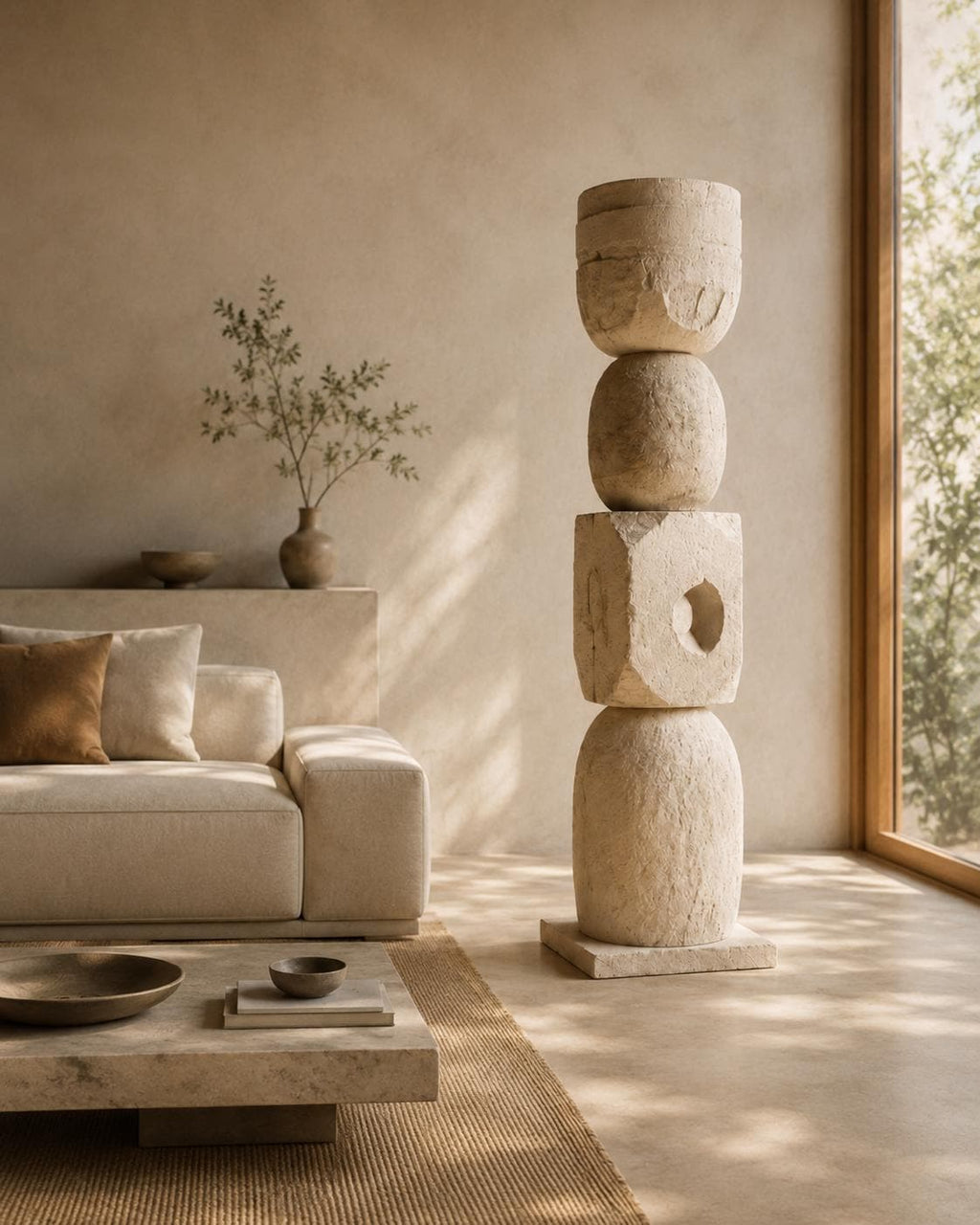 Large Textured Plaster Totem Sculpture No.202