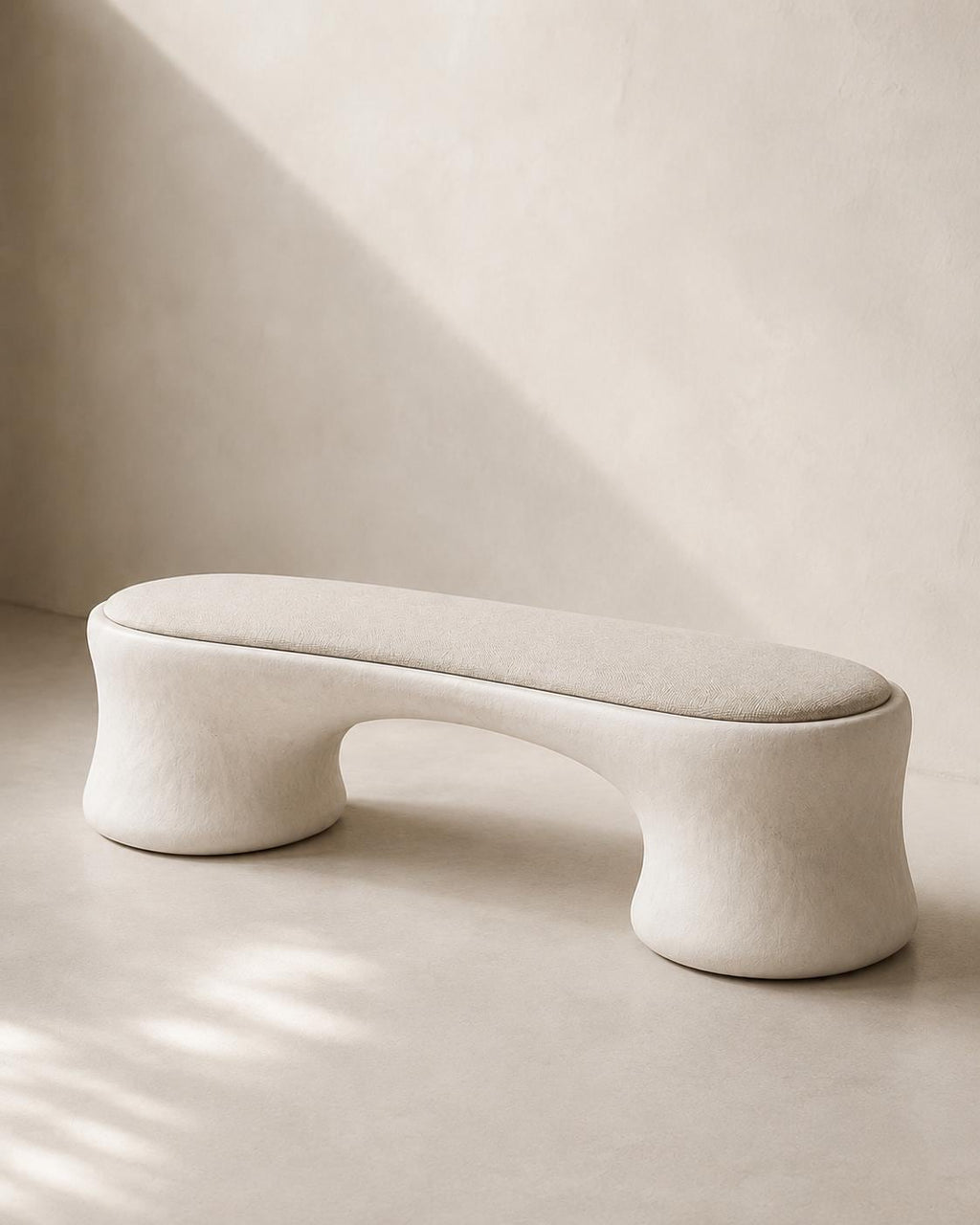 Sculptural Wabi Sabi Linen Bench