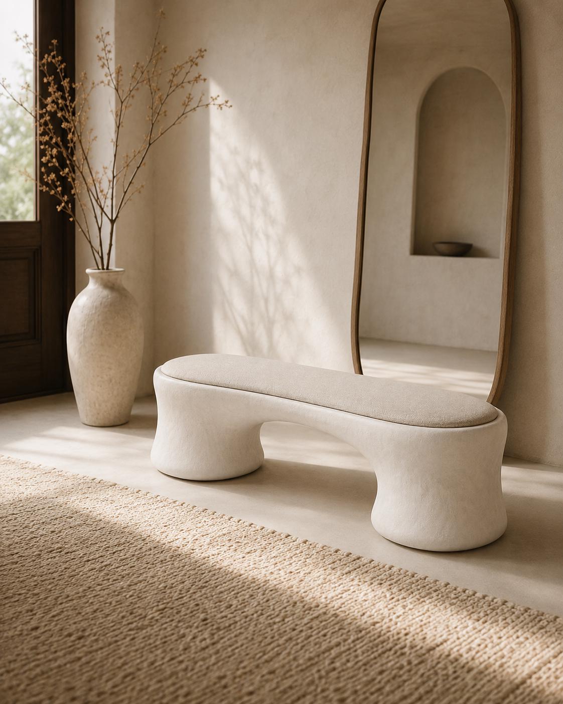 Sculptural Wabi Sabi Linen Bench