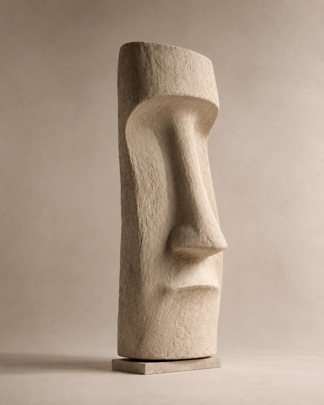Moai Face Totem Sculpture — a handmade faux-limestone floor totem carved with a moai-inspired face, made in 90–180 cm