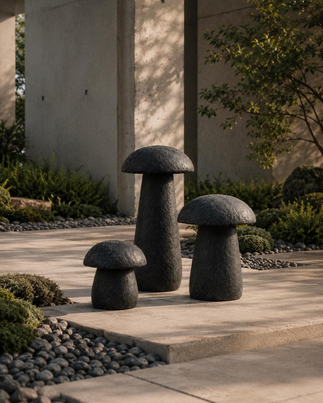 Mushroom Garden Sculpture Set, 3 Piece Outdoor Decor Yard Art, Wabi Sabi Patio Statue