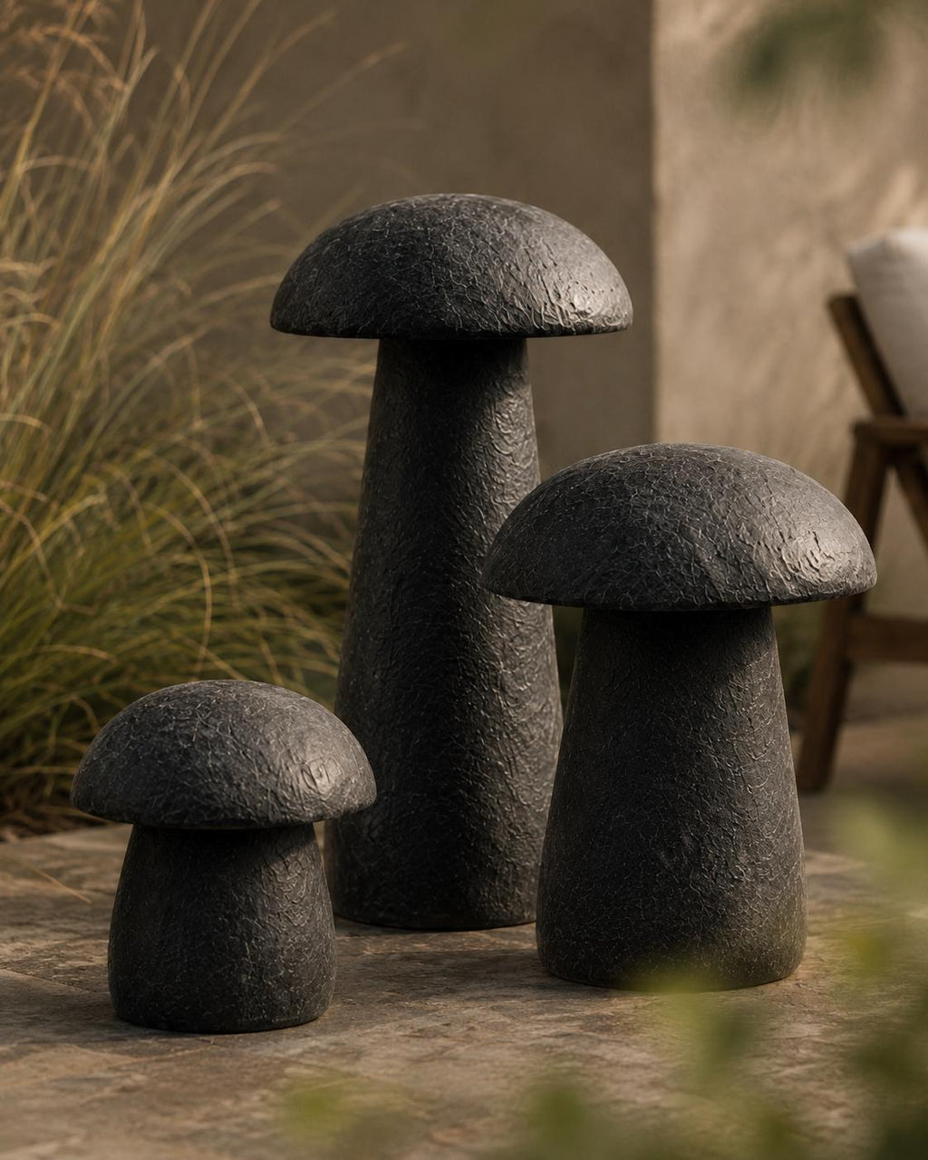Mushroom Garden Sculpture Set, 3 Piece Outdoor Decor Yard Art, Wabi Sabi Patio Statue