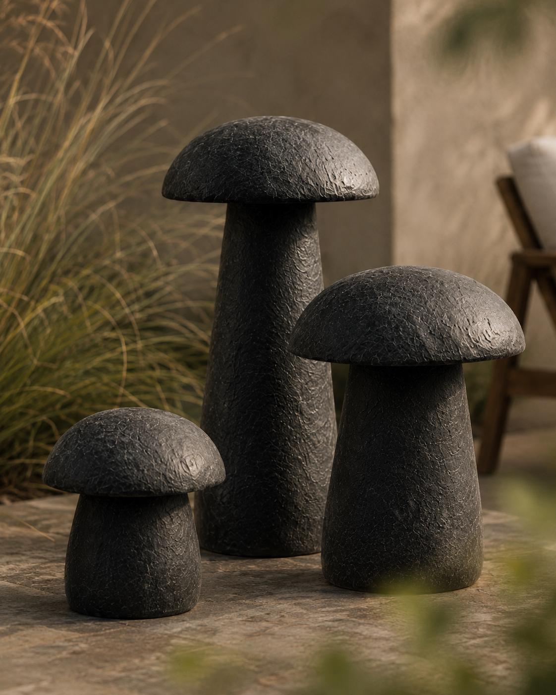 Mushroom Garden Sculpture Set, 3 Piece Outdoor Decor Yard Art, Wabi Sabi Patio Statue