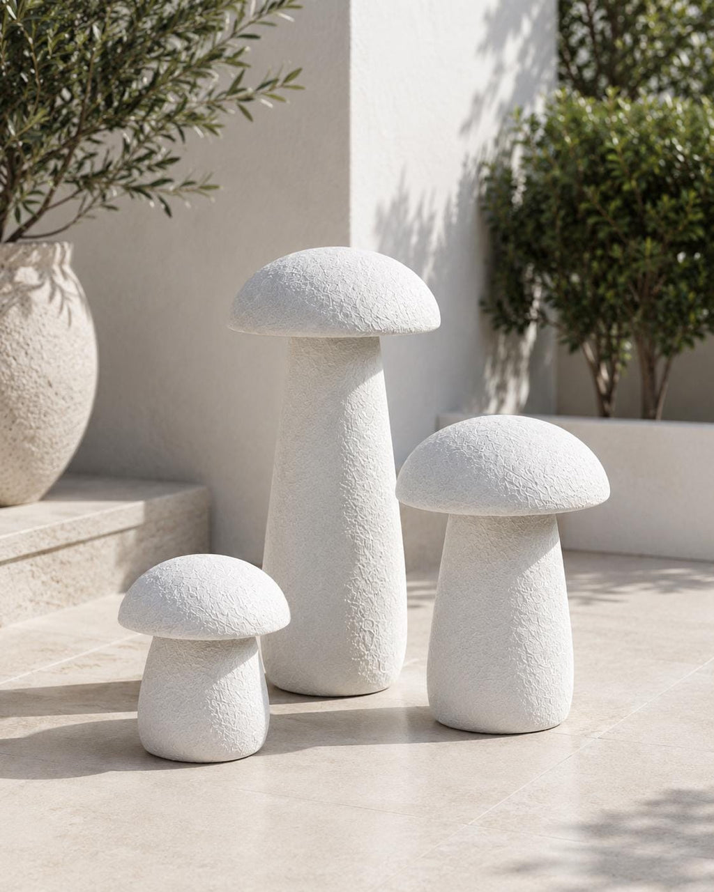 Mushroom Garden Sculpture Set, 3 Piece Outdoor Decor Yard Art, Wabi Sabi Patio Statue